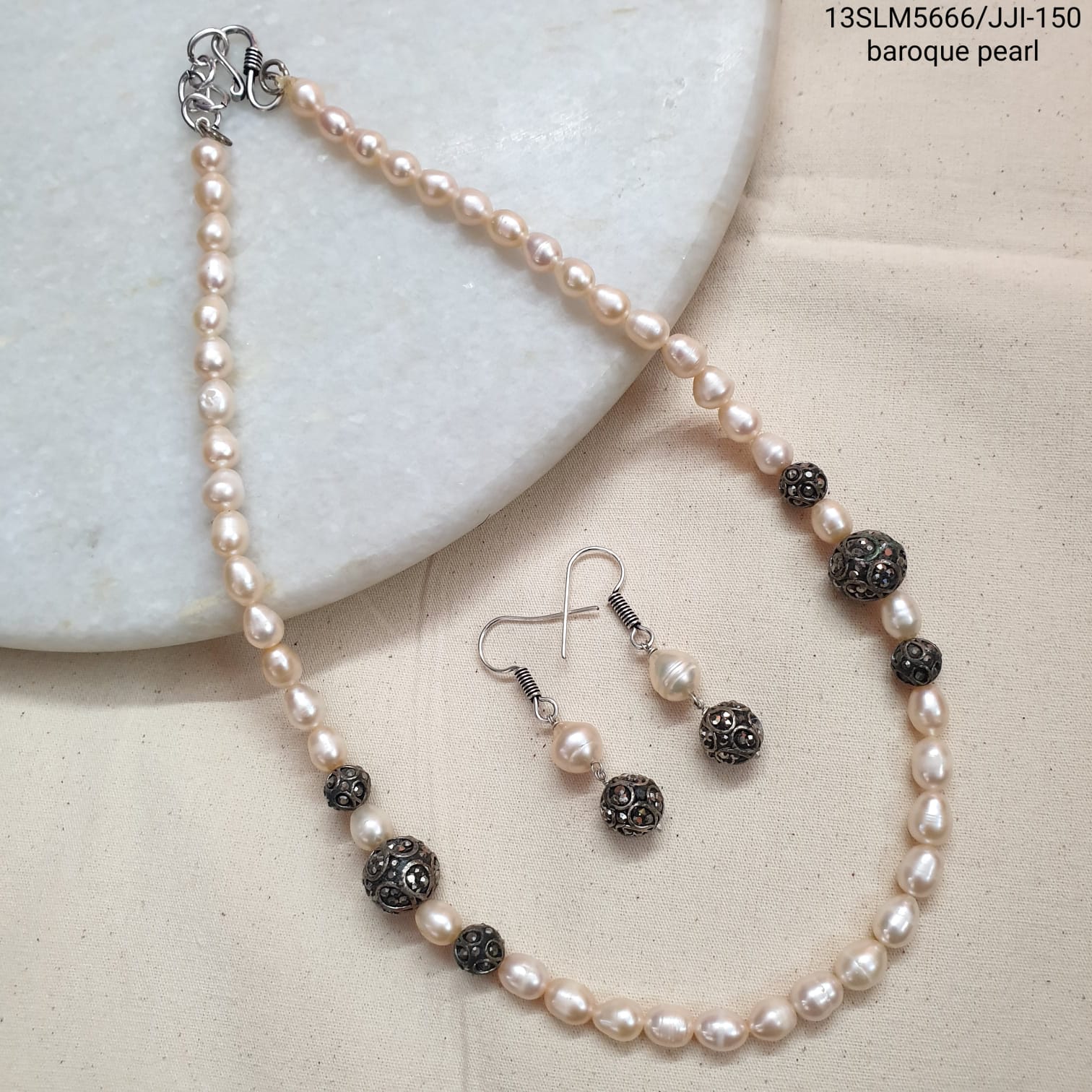 Baroque Pearl Antique Bead Necklace With Earrings