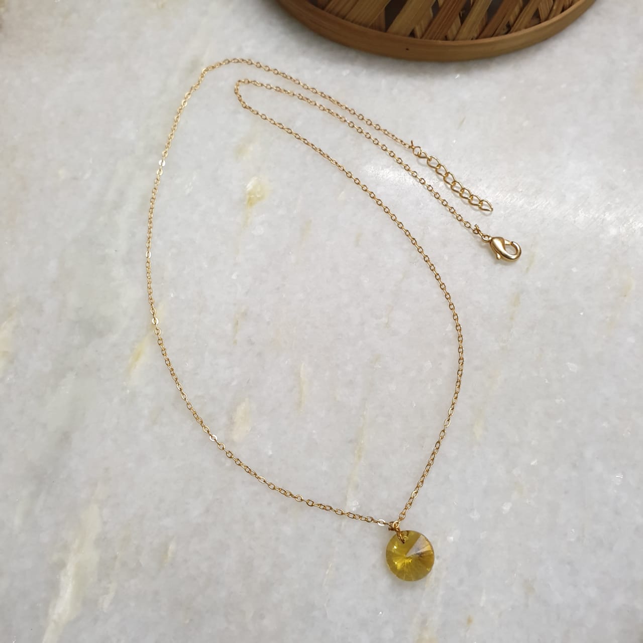 Yellow Stone Delicate Chain Necklace