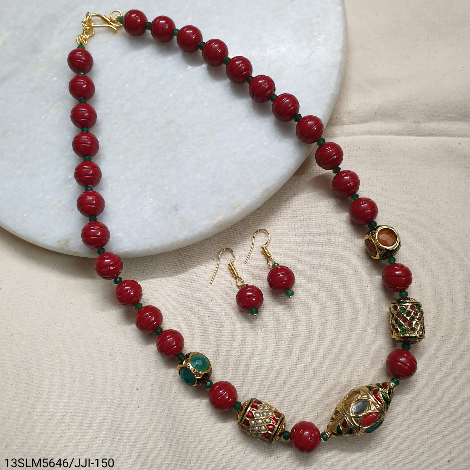 Red Shell Pearl Jadau Beaded Necklace