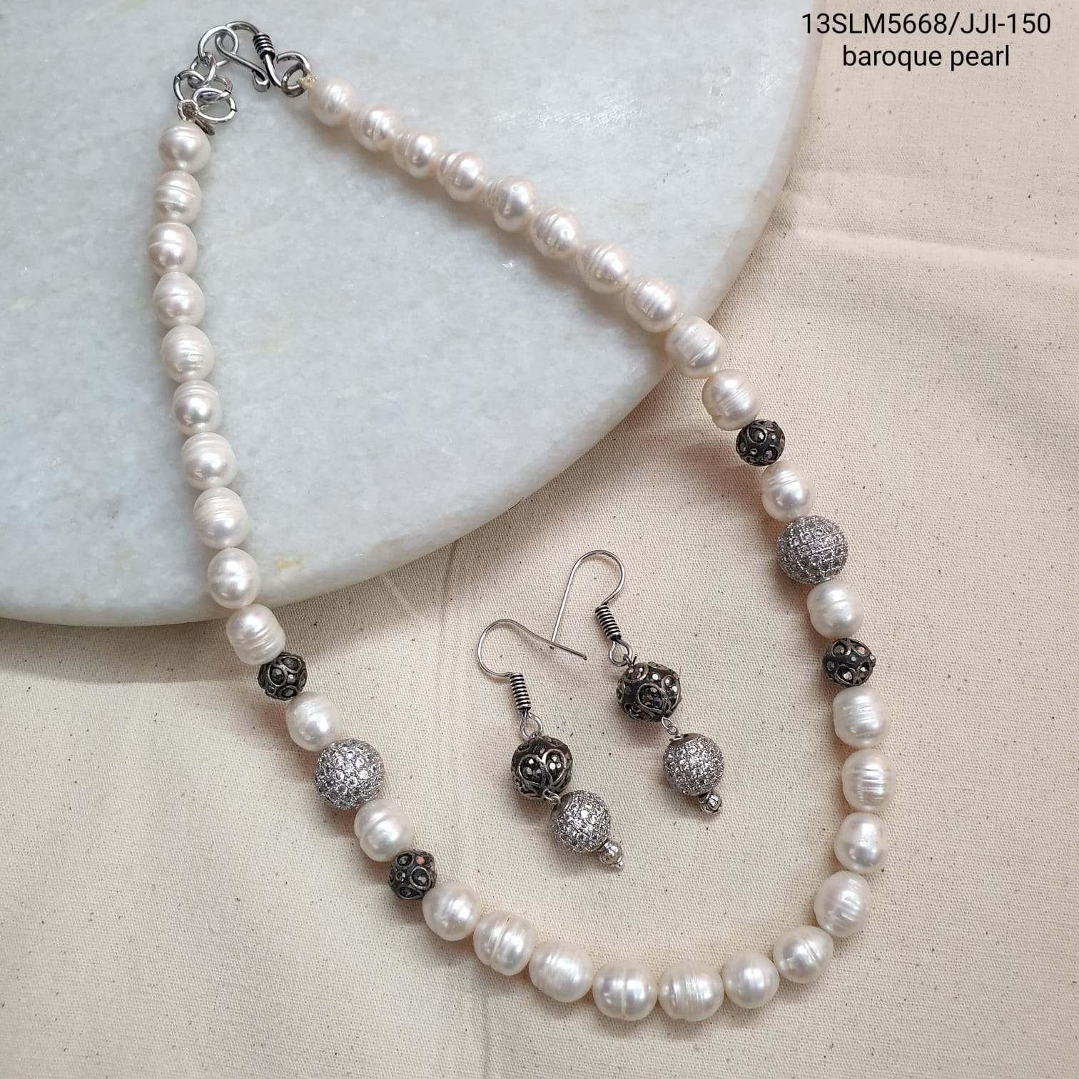 Baroque Pearl AD Bead Necklace