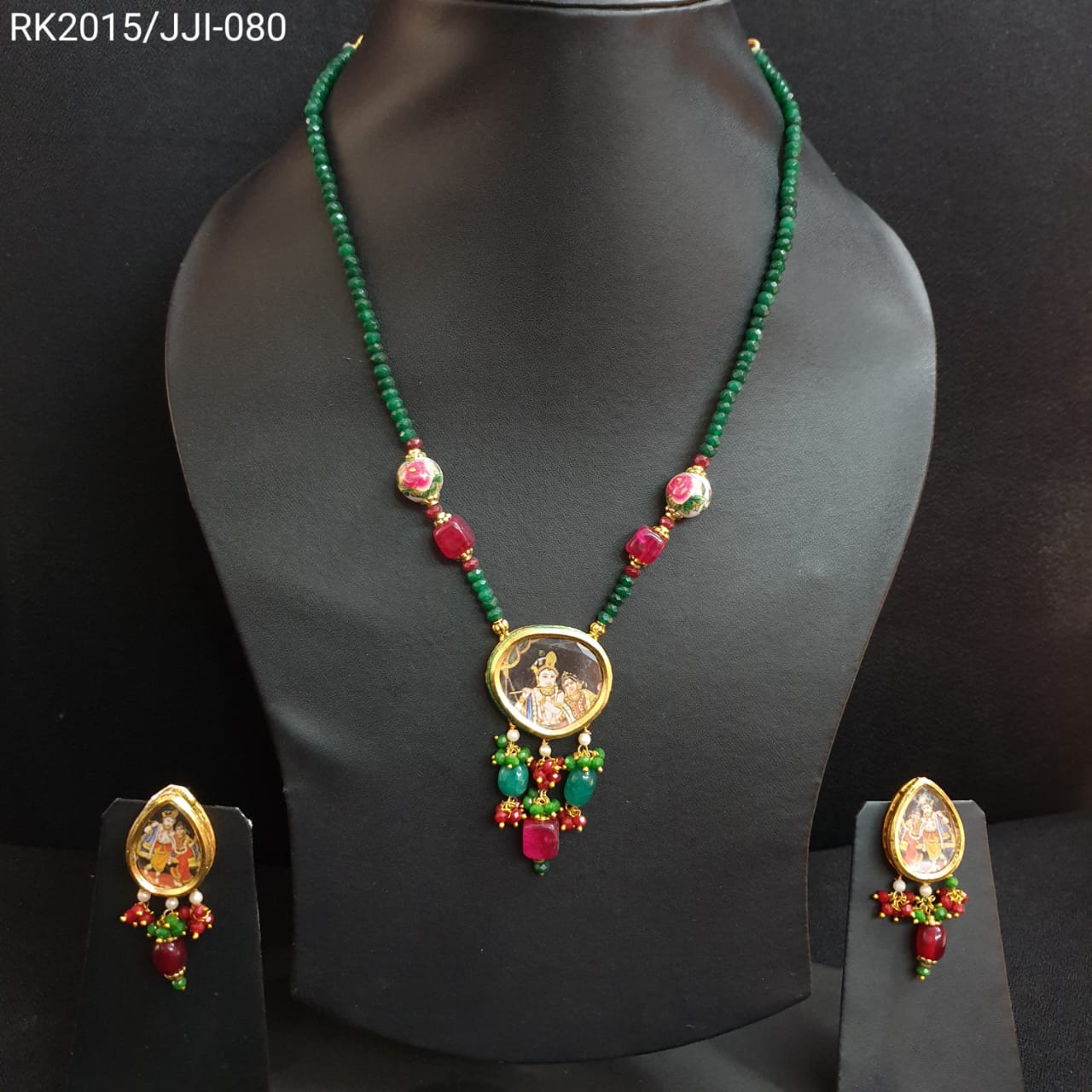 Green Beaded Radha Krishna Jewellery