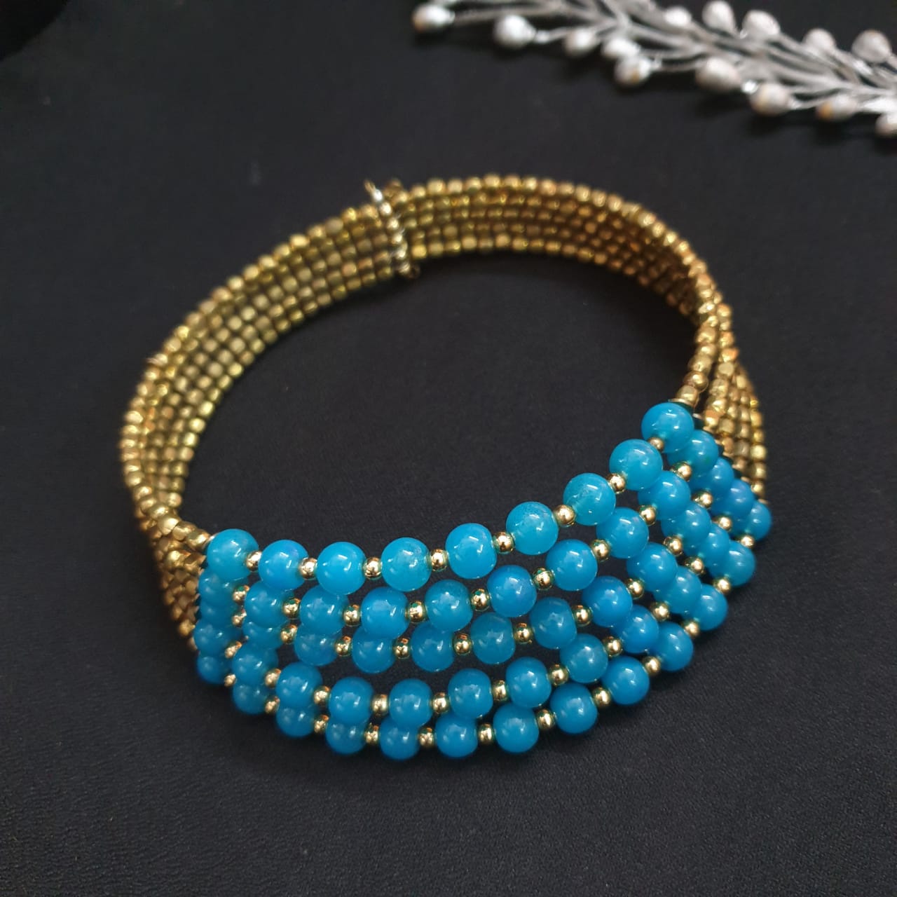 Blue Beaded Adjustable Choker Necklace