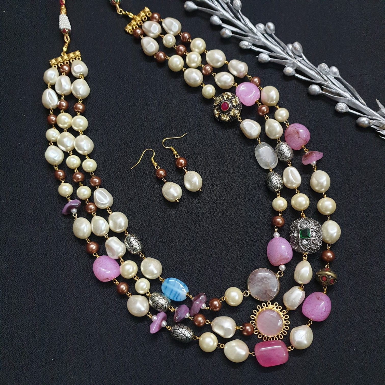 Designer Multi Beaded Contemporary Necklace with Earrings