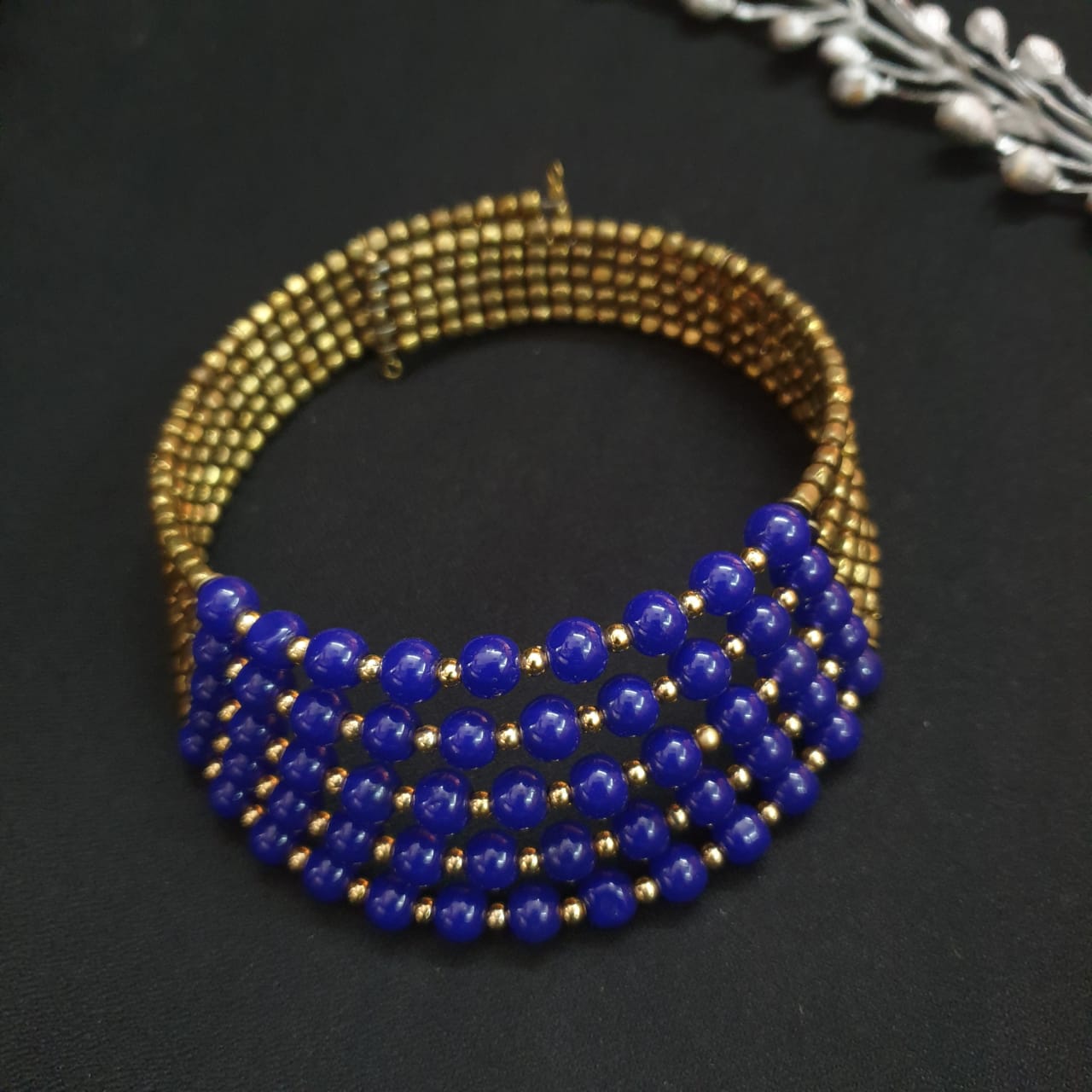 Dark Blue Beaded Adjustable Choker Necklace