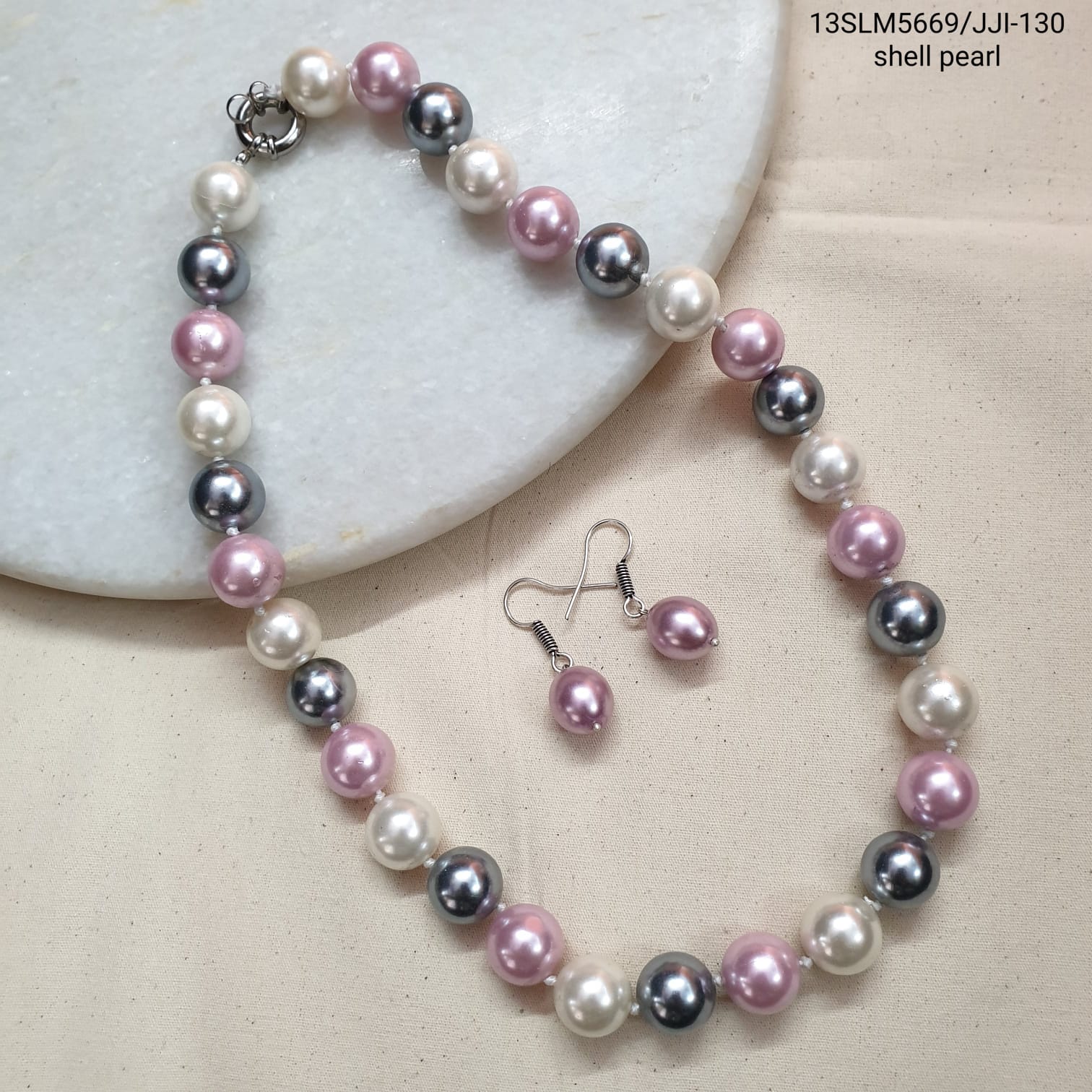 Shell Pearl Bead Necklace With Earrings