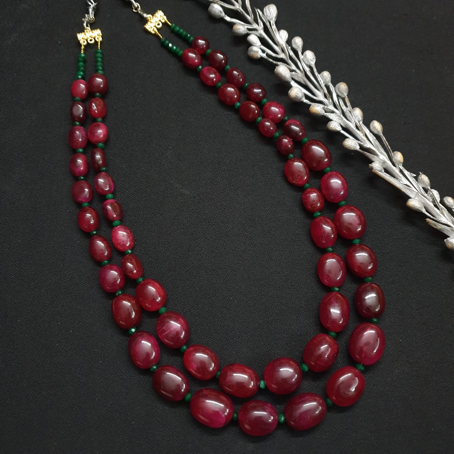 Ruby Color Bead Two Layered Necklace