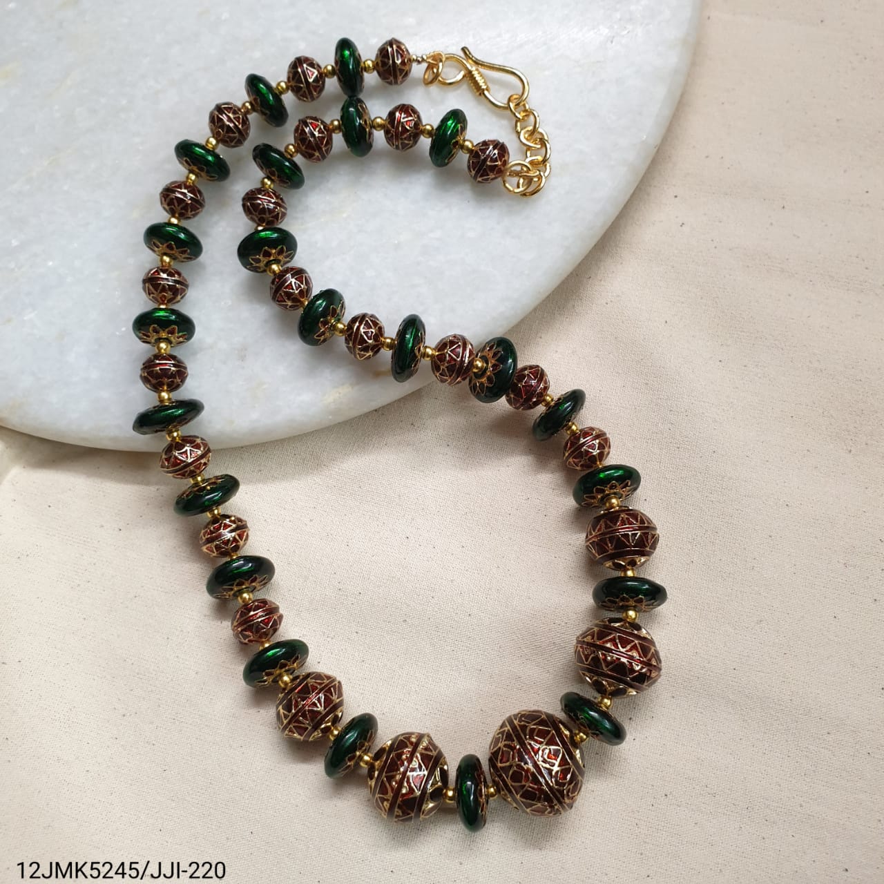 Maroon Green Meenakari Bead Necklace