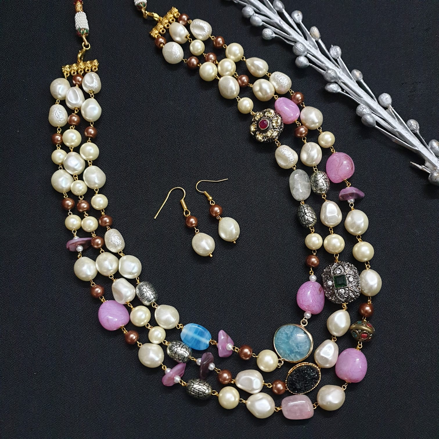 Multi Layered Contemporary Necklace with Earrings