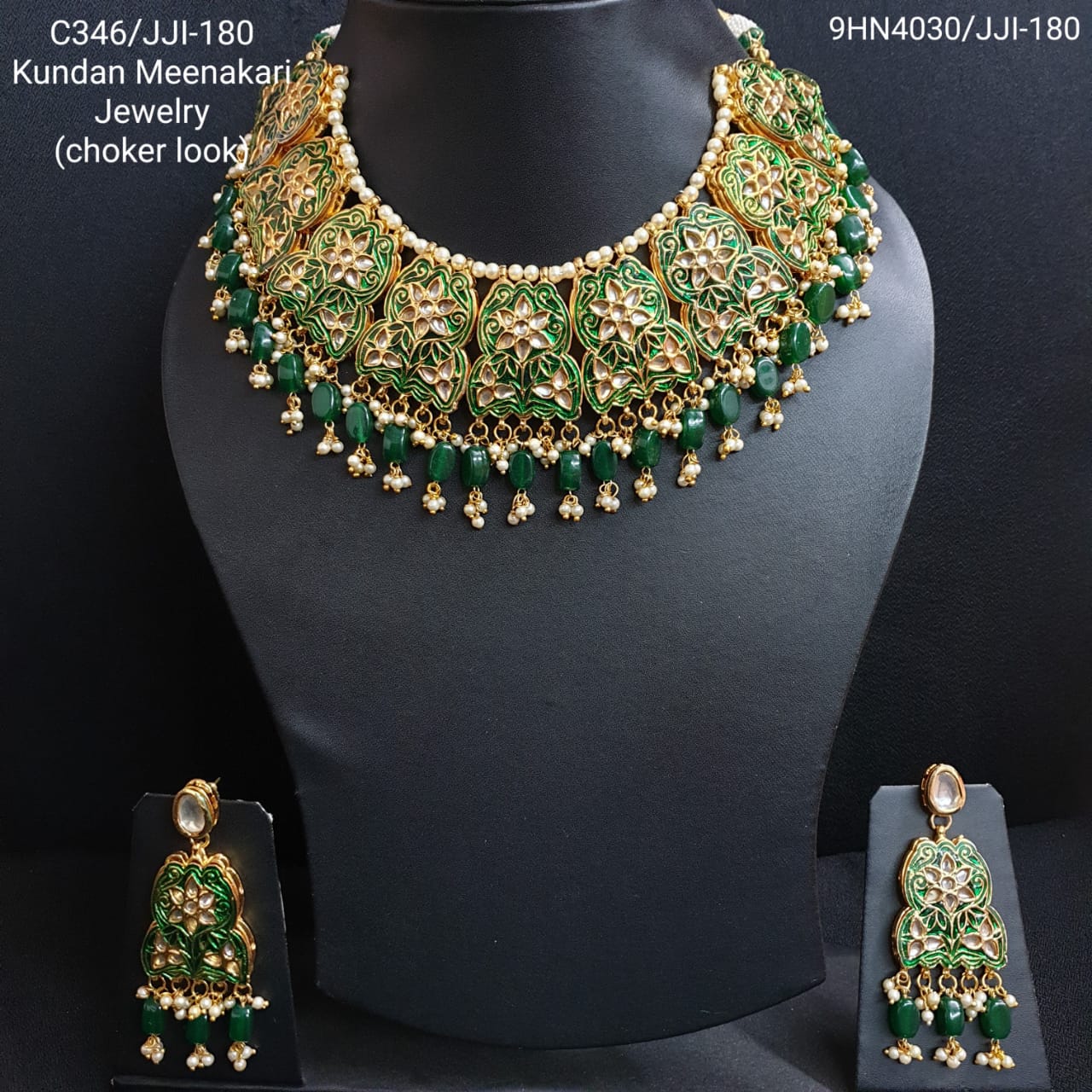 Green Meenakari Necklace Set with Earrings