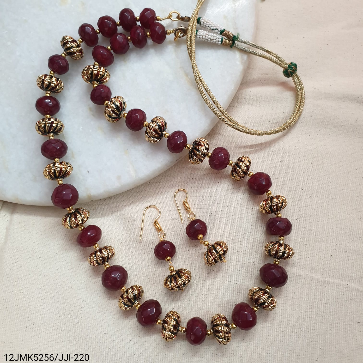 Ruby Onyx Meenakari Bead Necklace With Earrings