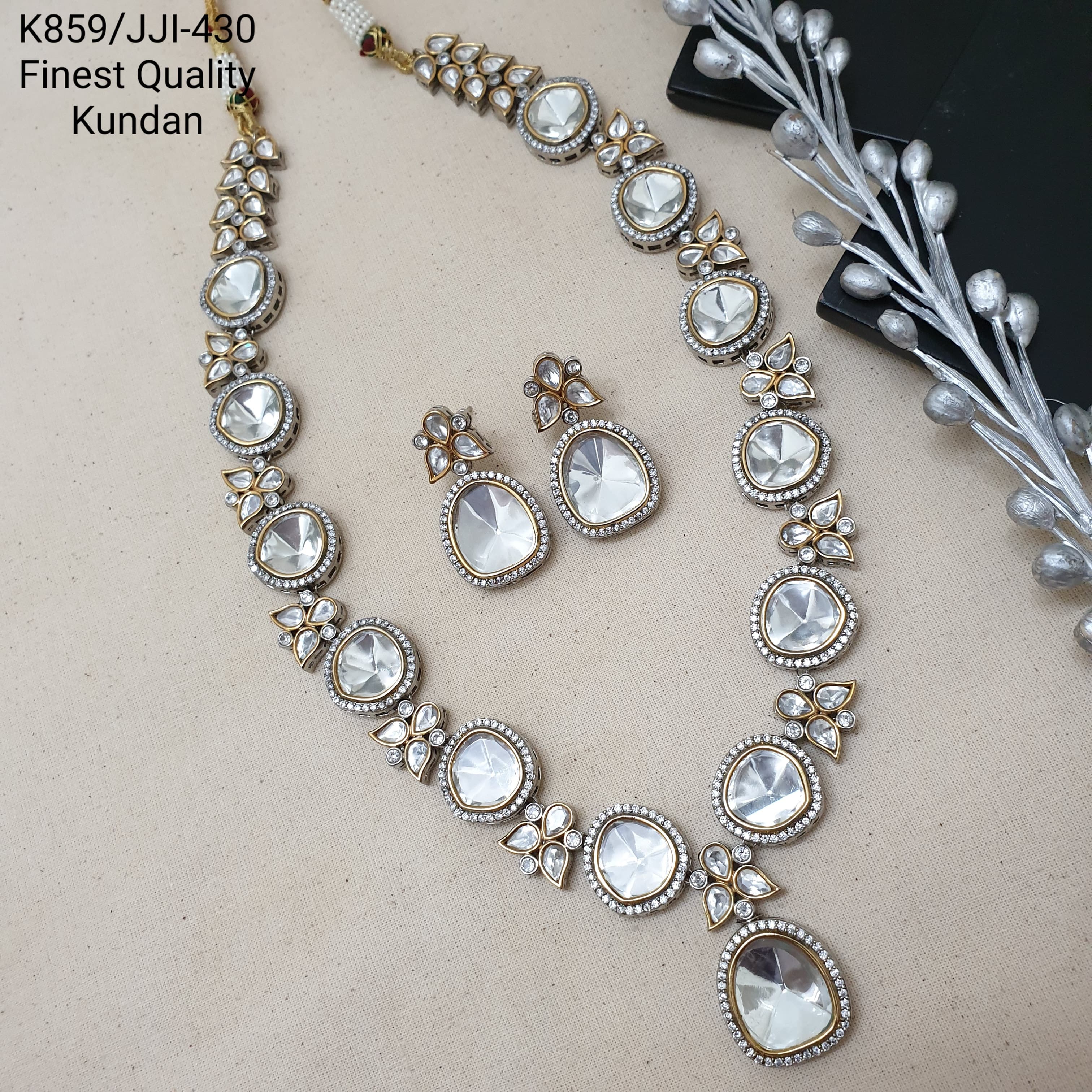 Uncut Kundan Polki Necklace Set With Earrings