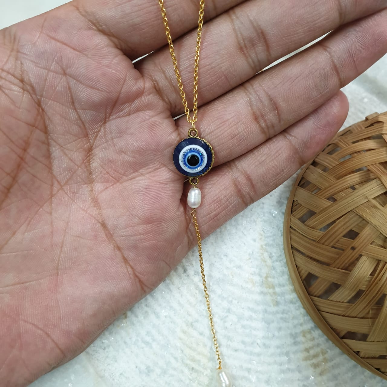 Evil Eye Pearl Chain Necklace