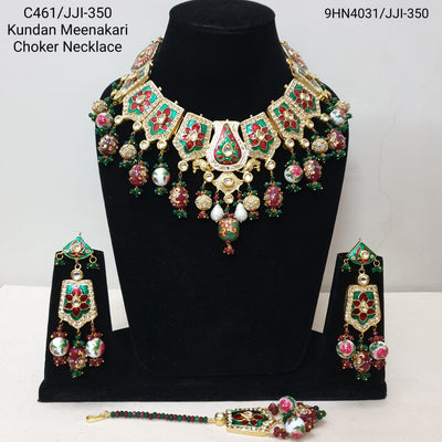 Kundan Meenakari Designer Necklace With Earrings and Maang Tikka