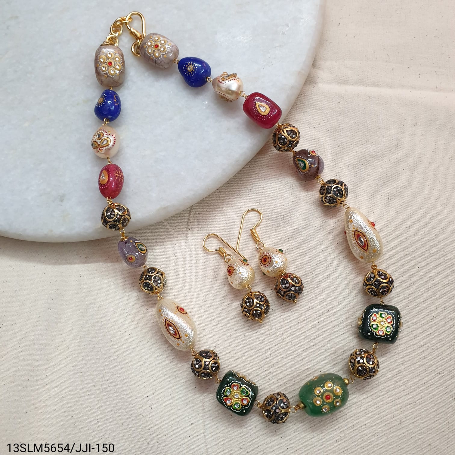 Multi Beaded Necklace With Earrings