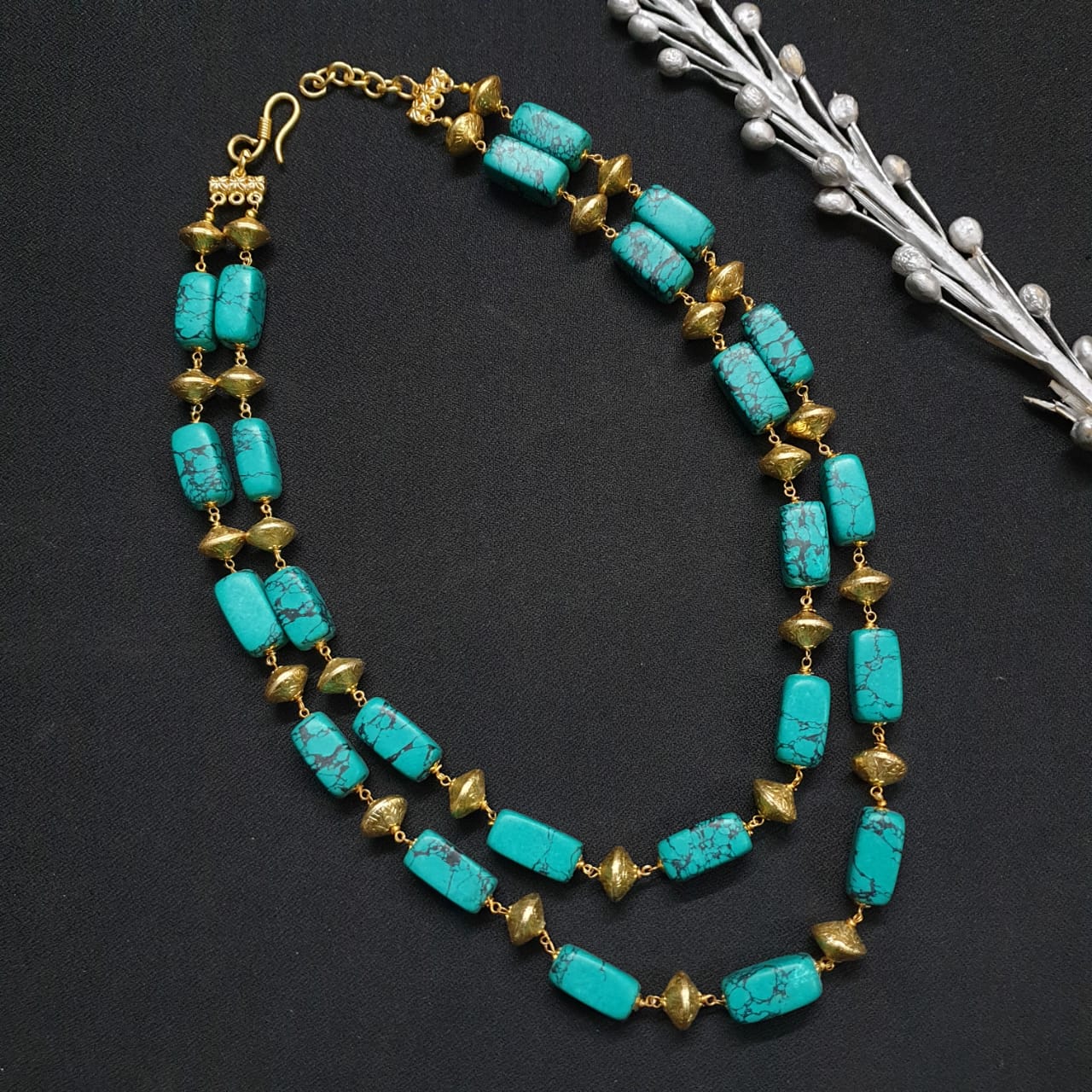 Turquoise Golden Bead Necklace