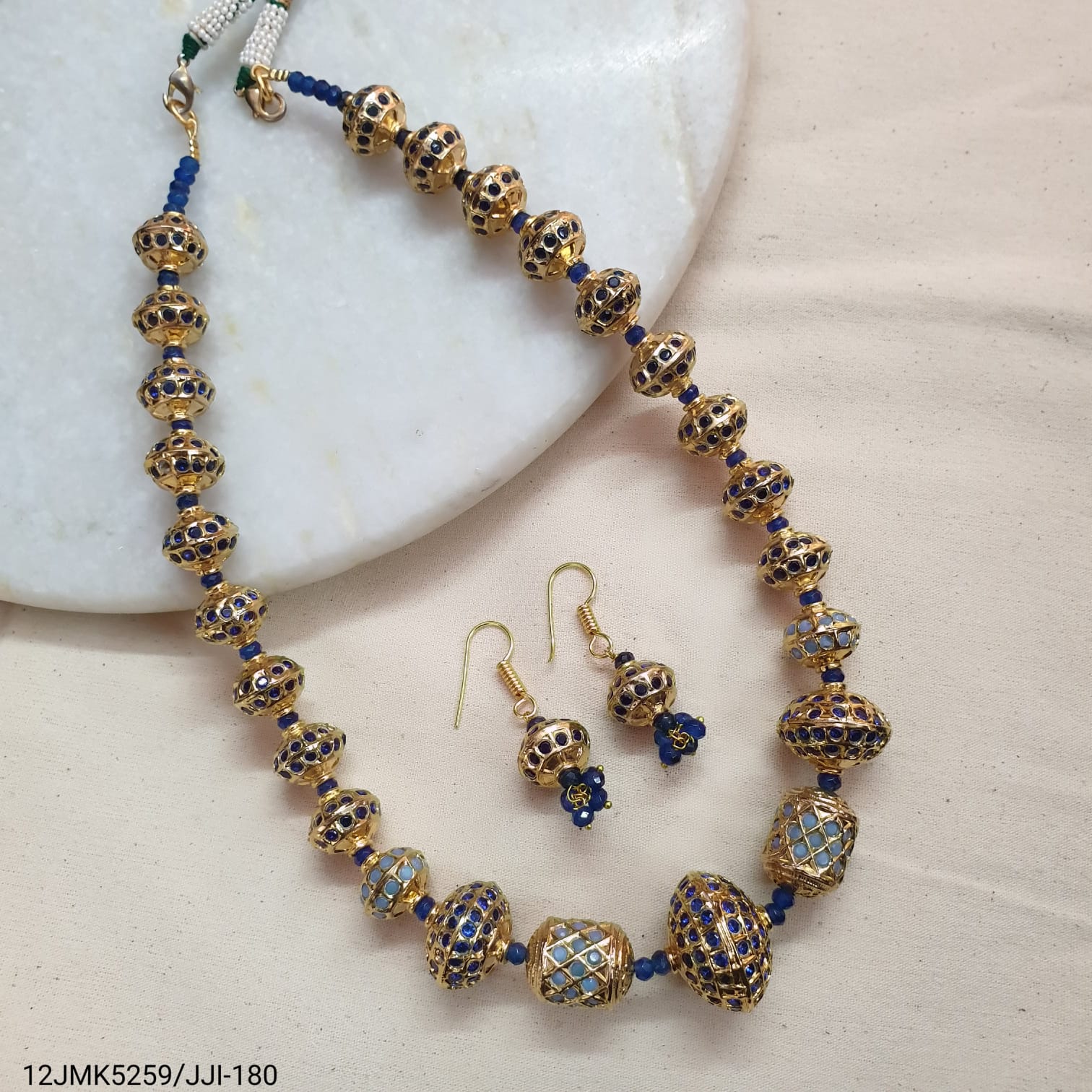 Dark Blue and Turquoise Jadau Beaded Necklace