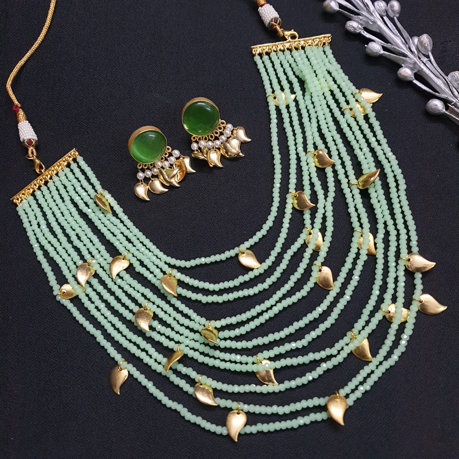 Multilayered Golden Petals Necklace With Earrings