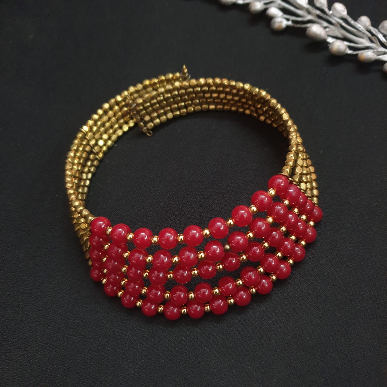 Red Beaded Adjustable Choker Necklace