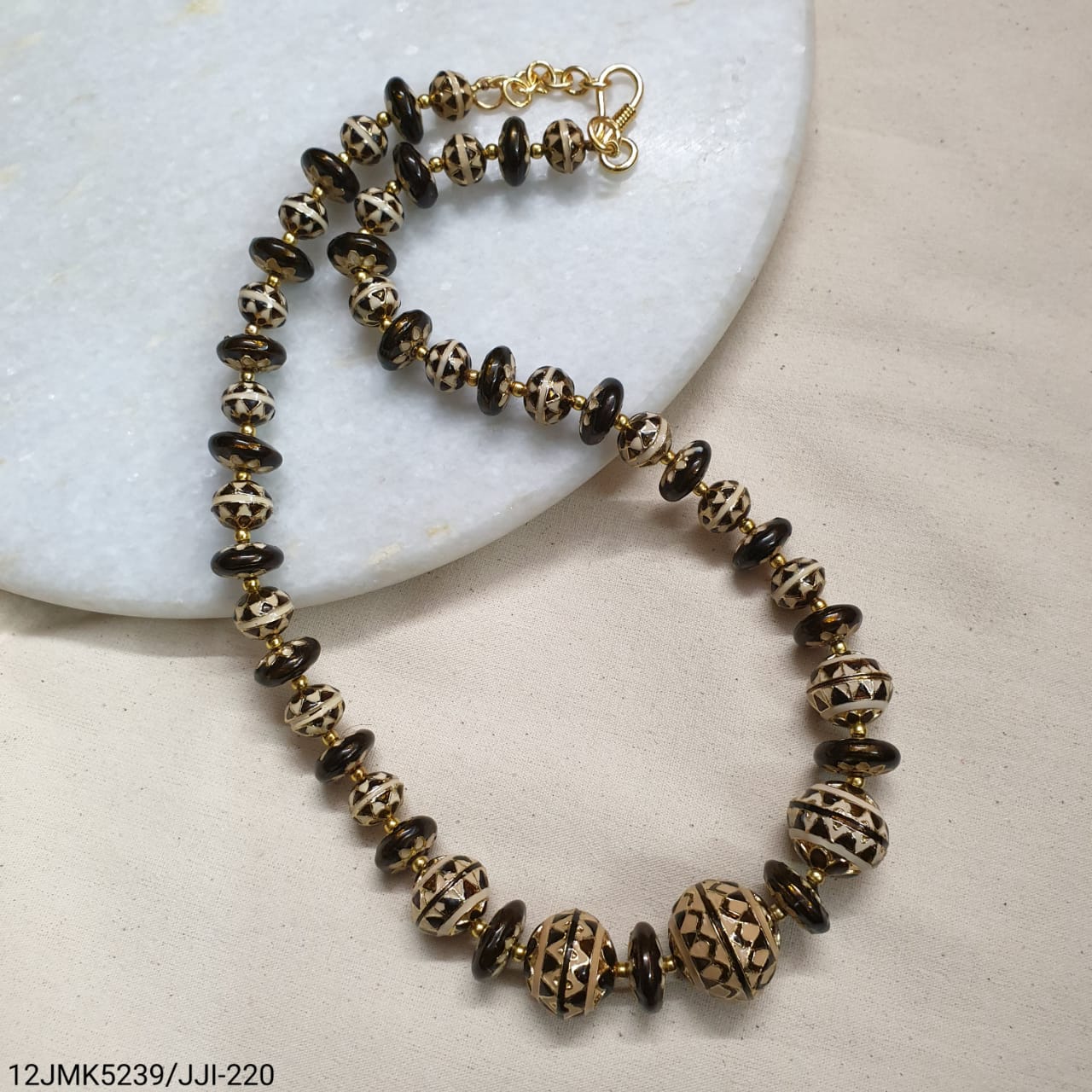 Golden Beige Beaded Meenakari Necklace