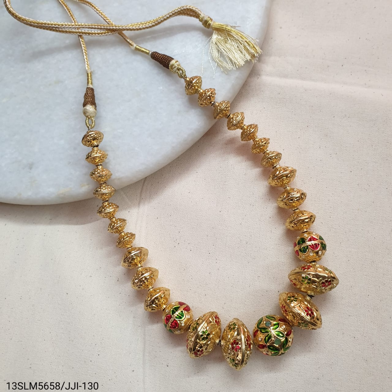 Gold Tone Handcarved Bead Necklace