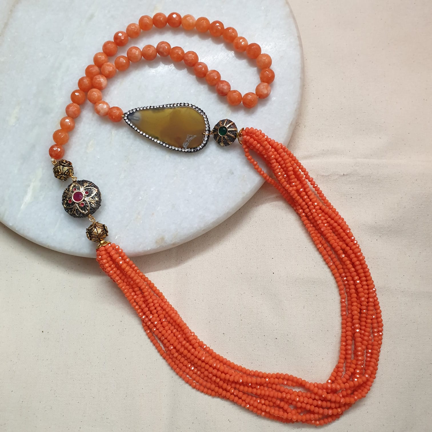 Antique and Orange Beaded Necklace Set