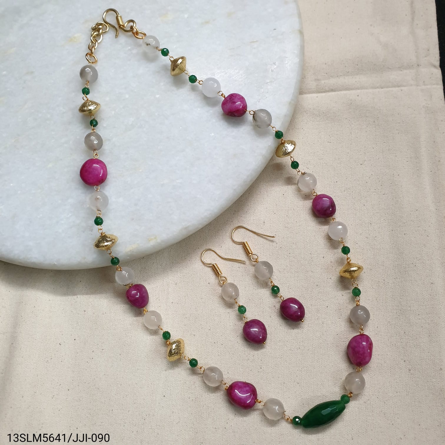 Hot Pink and Offiwhite Stone Necklace