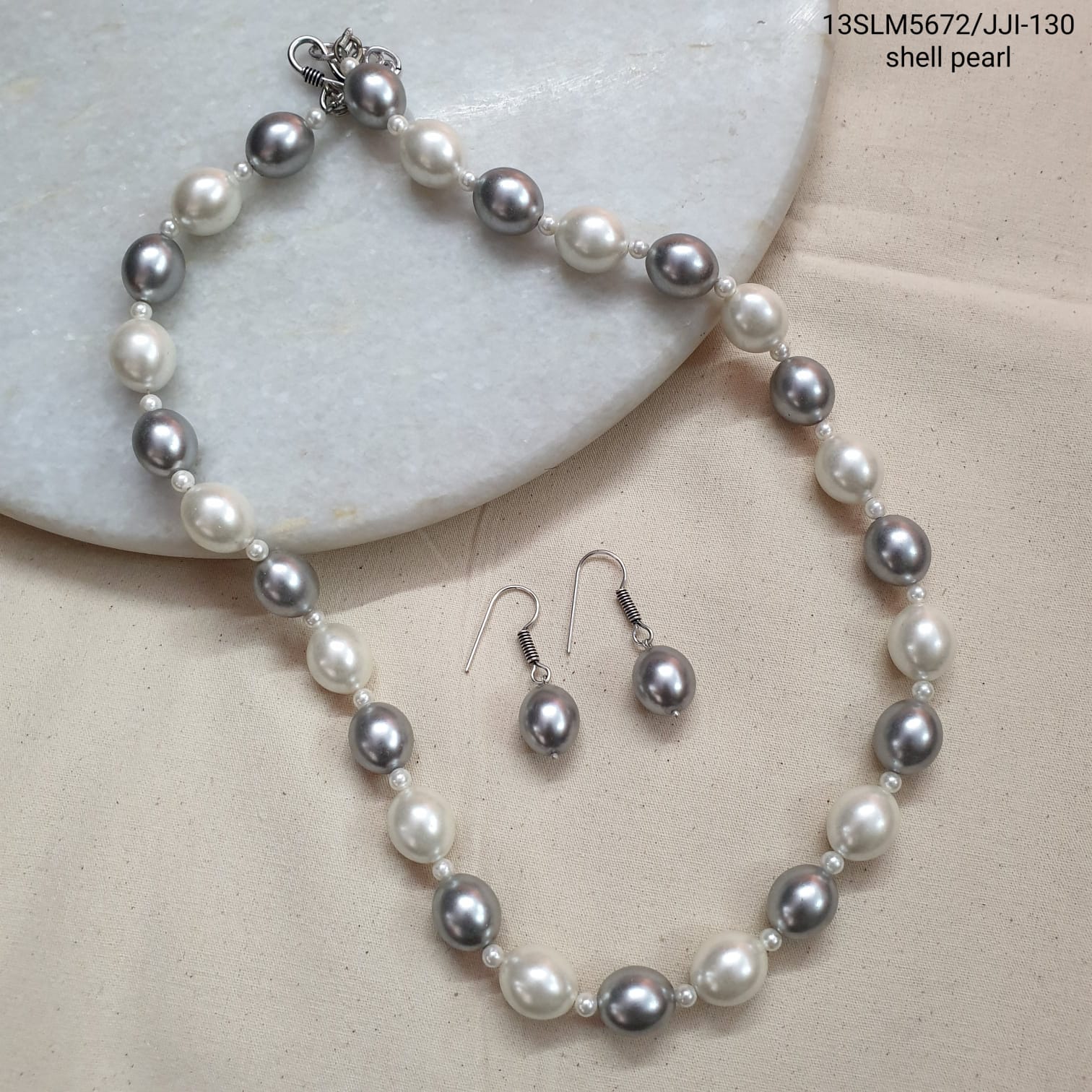 Grey and Off White Shell Pearl Necklace