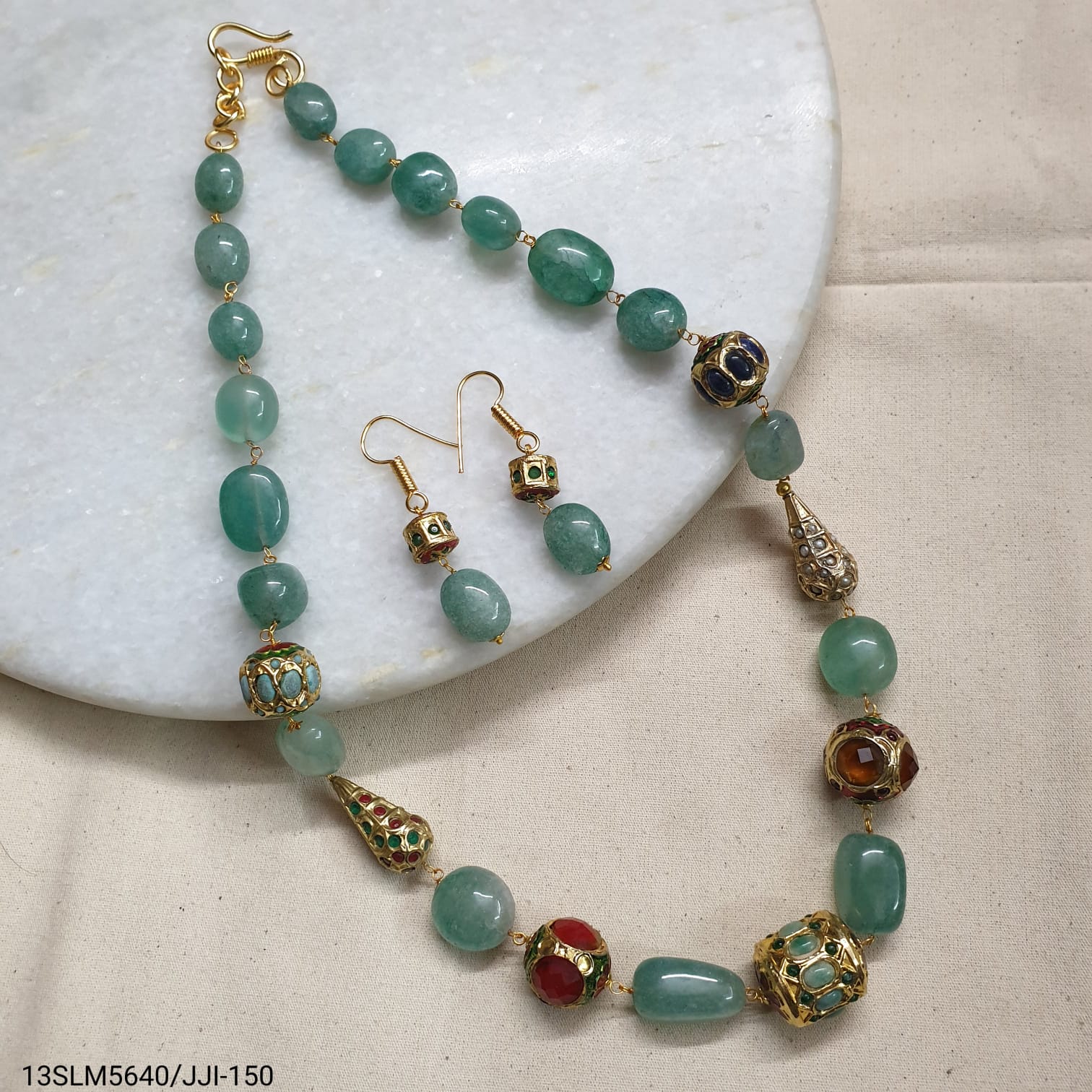 Jadau Beaded Fancy Necklace With Earrings