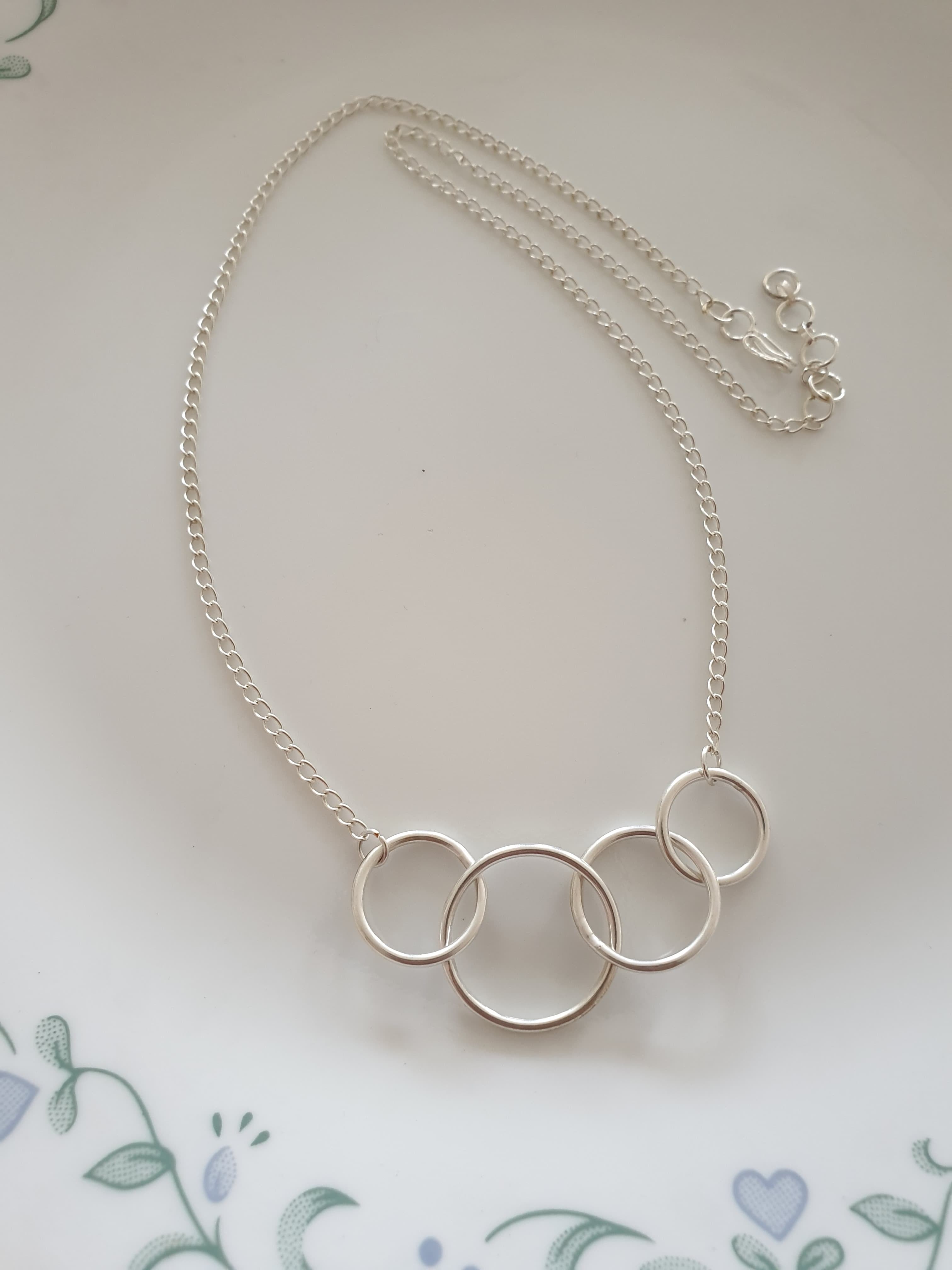 Silver Four Linked Circle Delicate Necklace