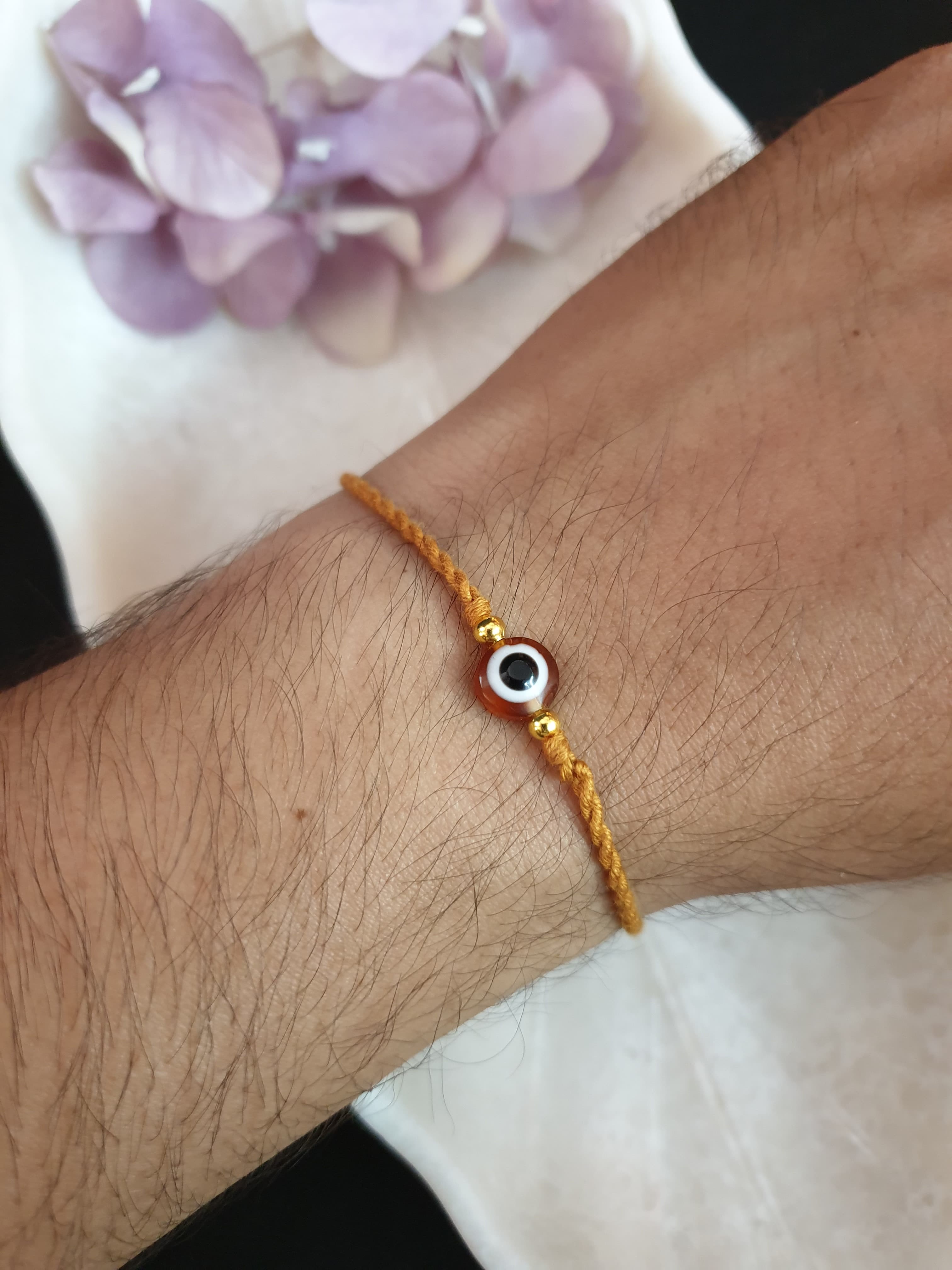 Brown Evil Eye Protection Thread Tie Bracelet