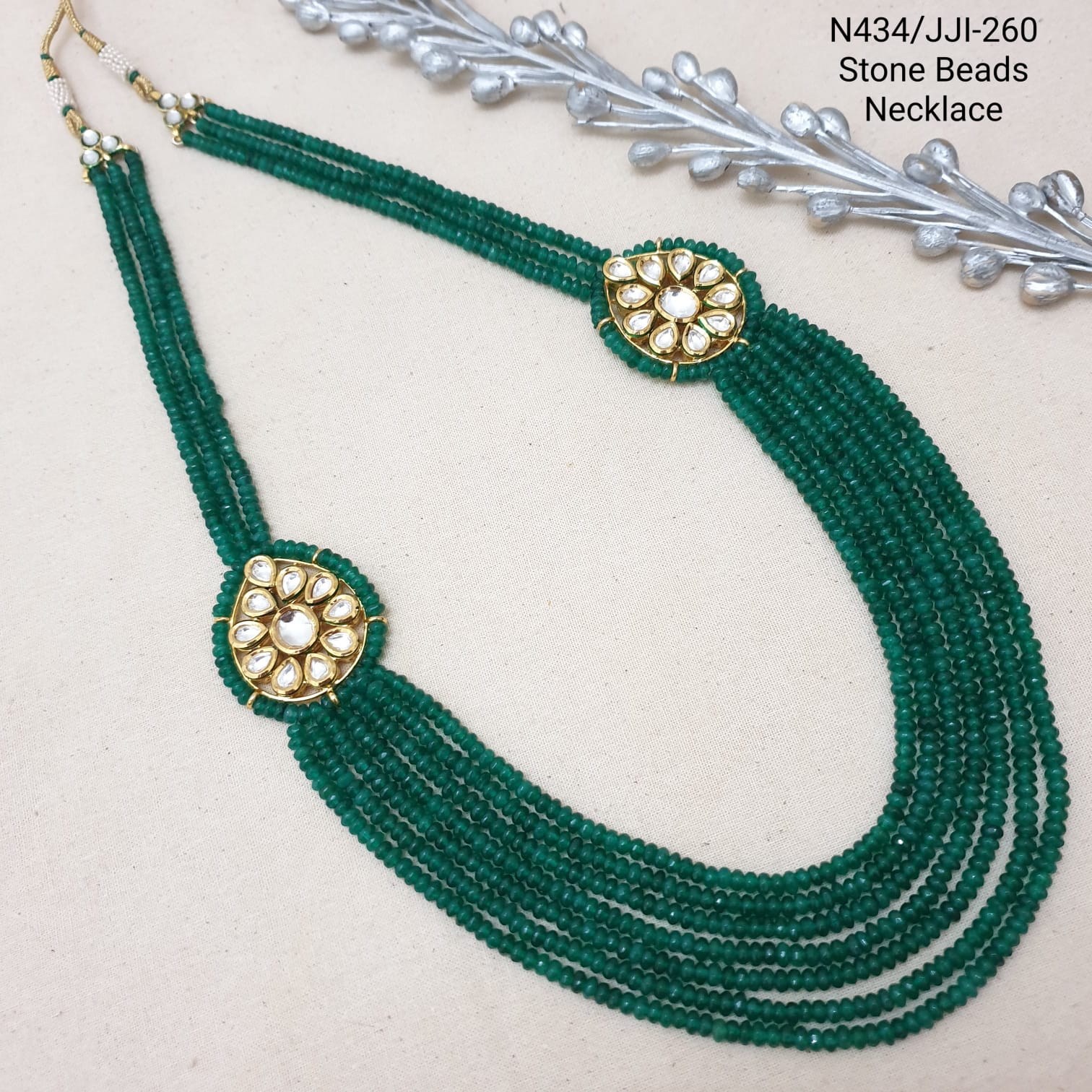 Emerald Green Beaded Kundan Necklace