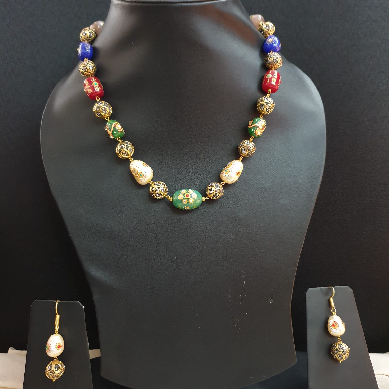 Multi Handpainted Bead Necklace Set