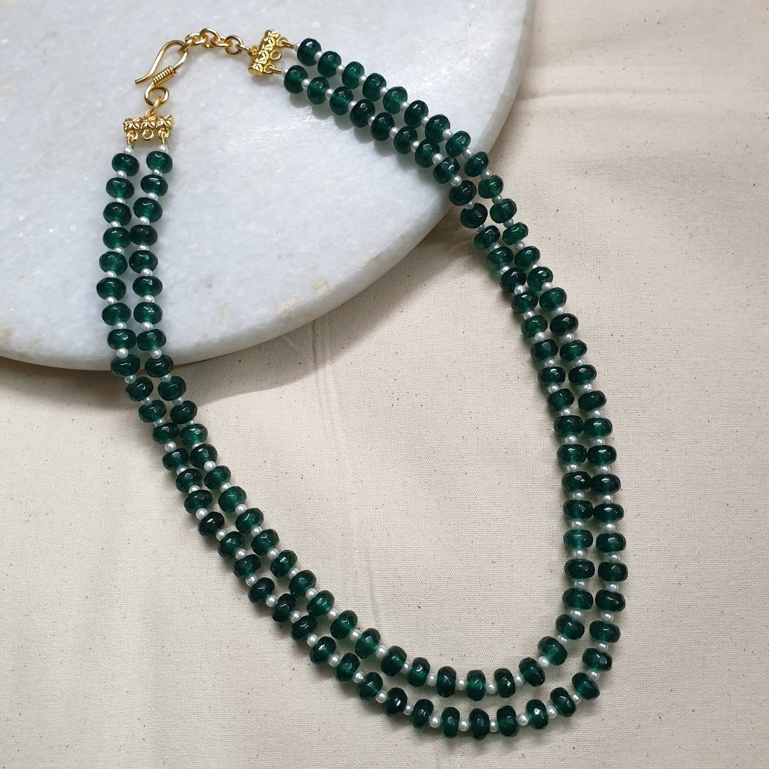 Emerald Color Faceted Bead Necklace