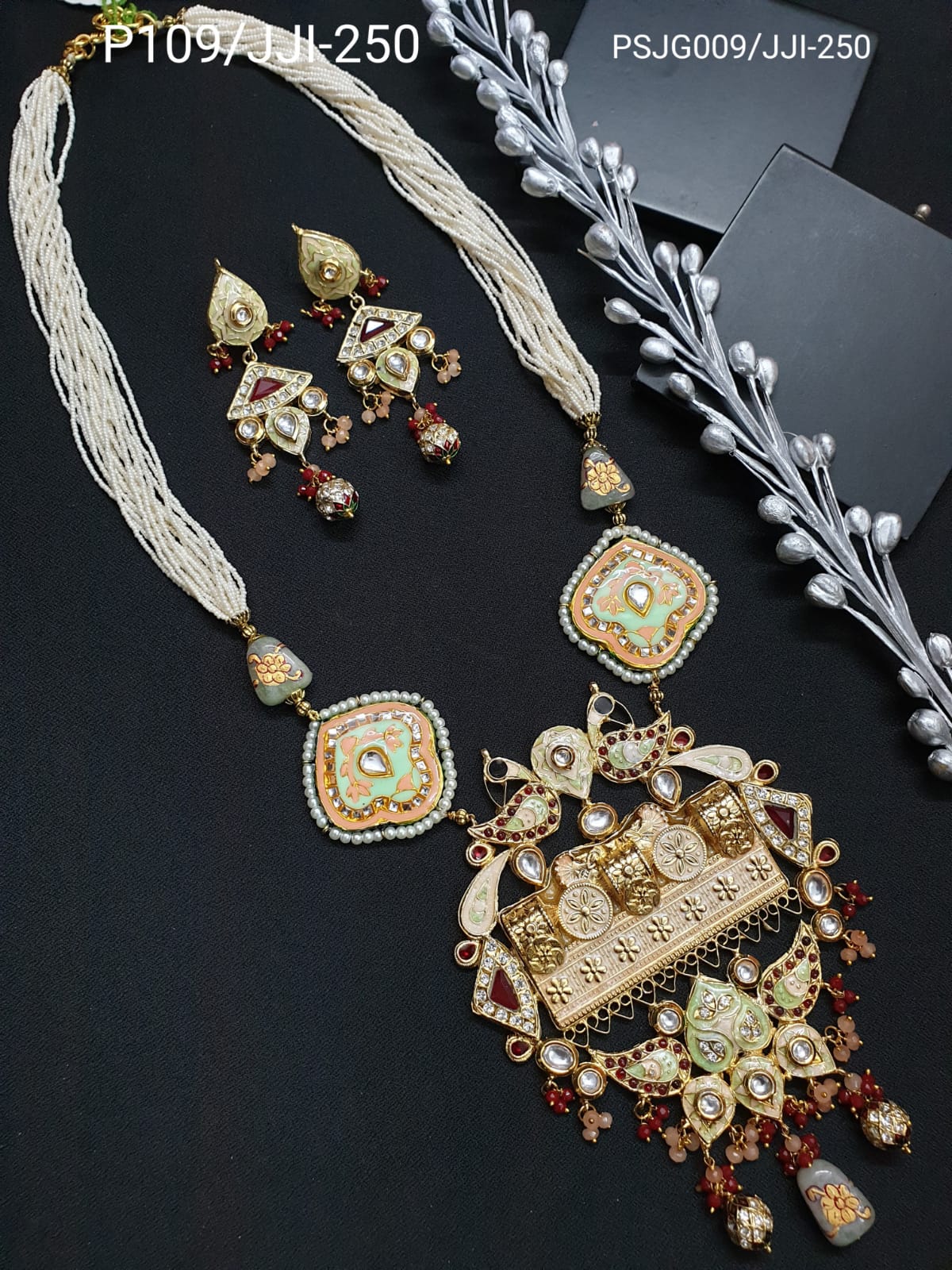 Designer Long Meenakari Fusion Necklace Set