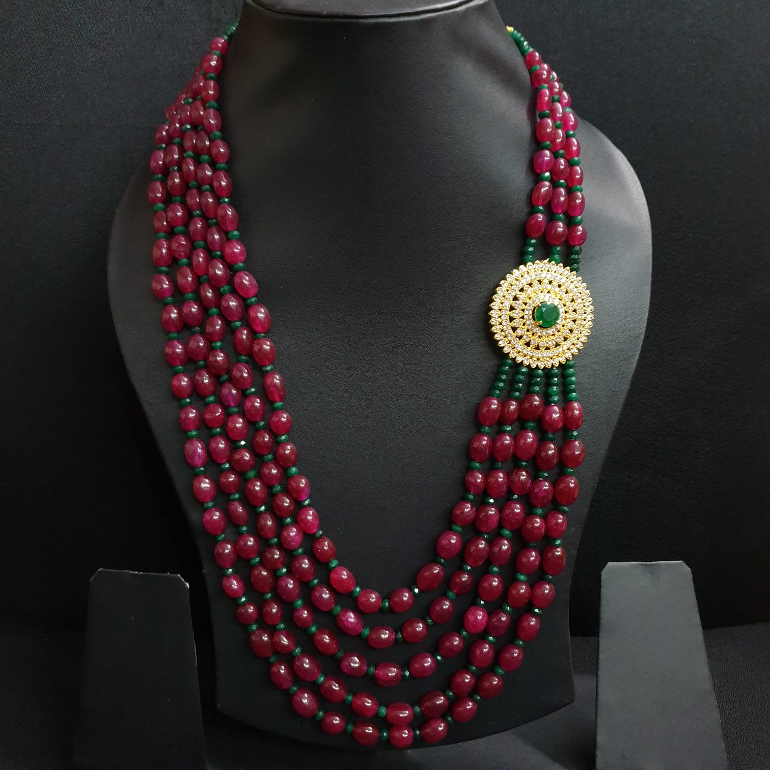 Ruby Color Five Layered Bead Necklace