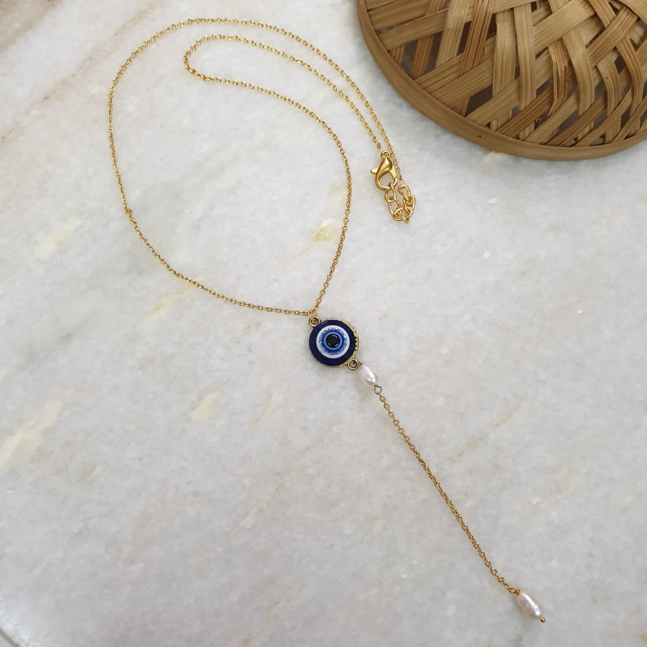 Evil Eye Pearl Chain Necklace