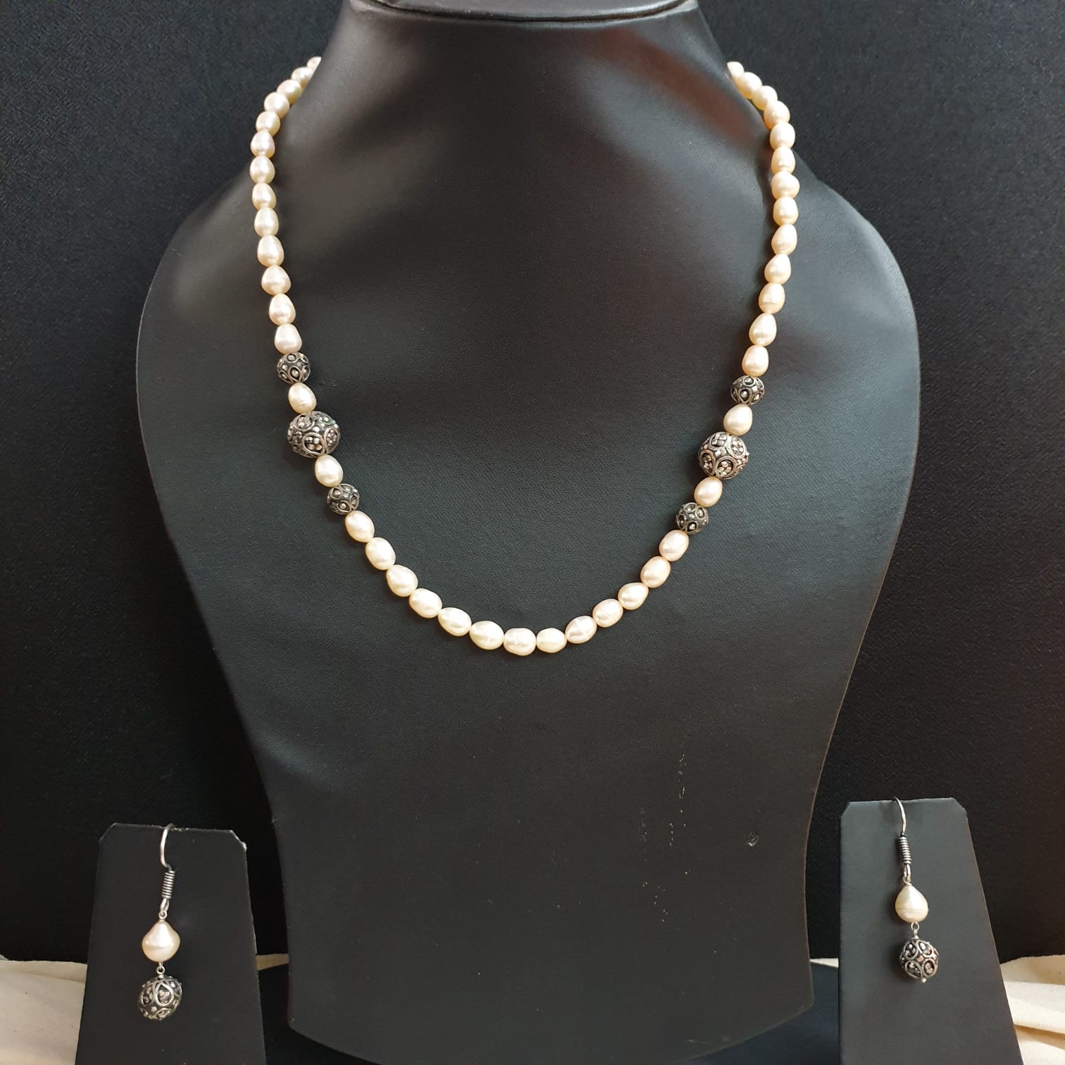 Baroque Pearl Antique Bead Necklace With Earrings