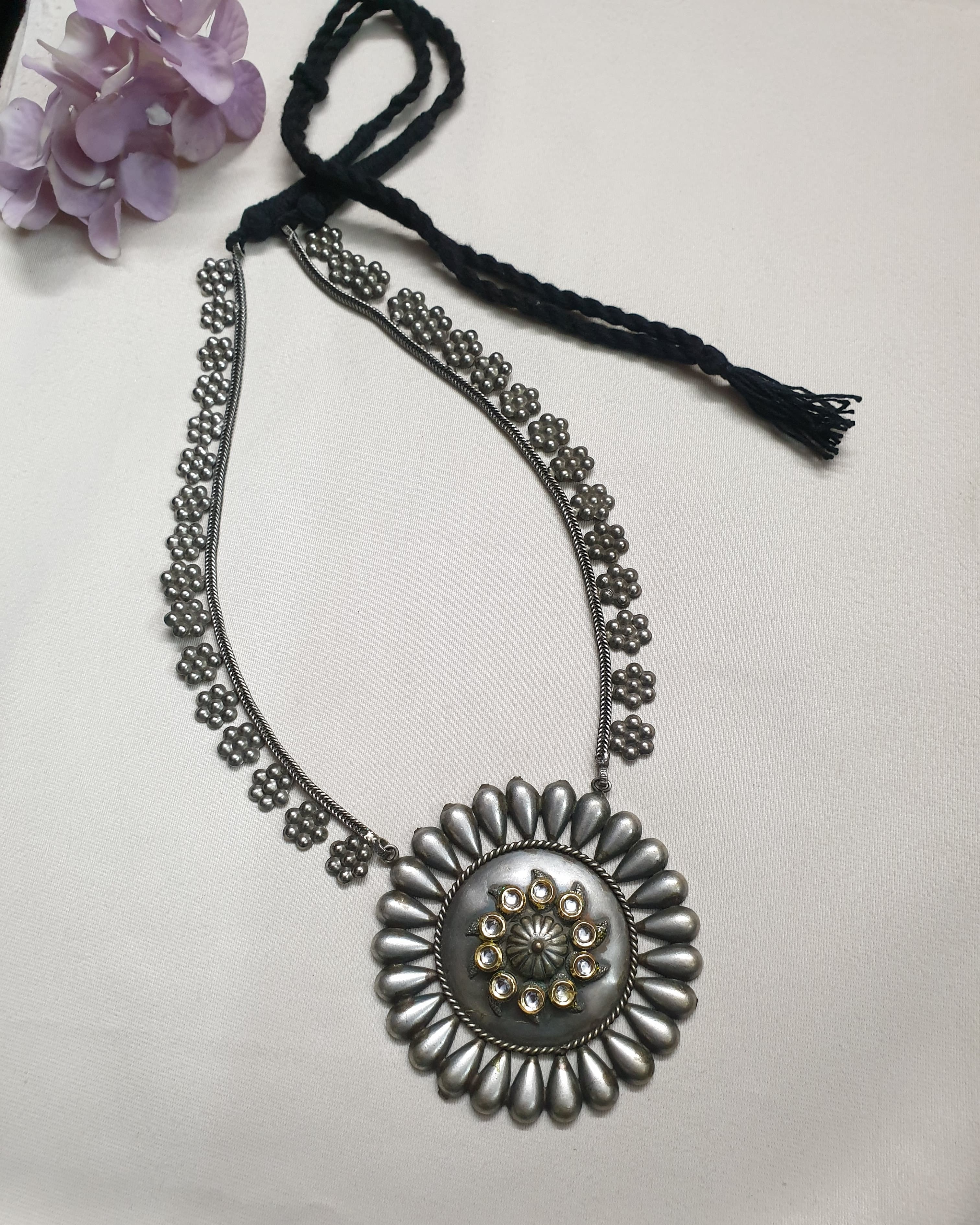 Adorable Oxidised Silver LookaLike Floral Necklace