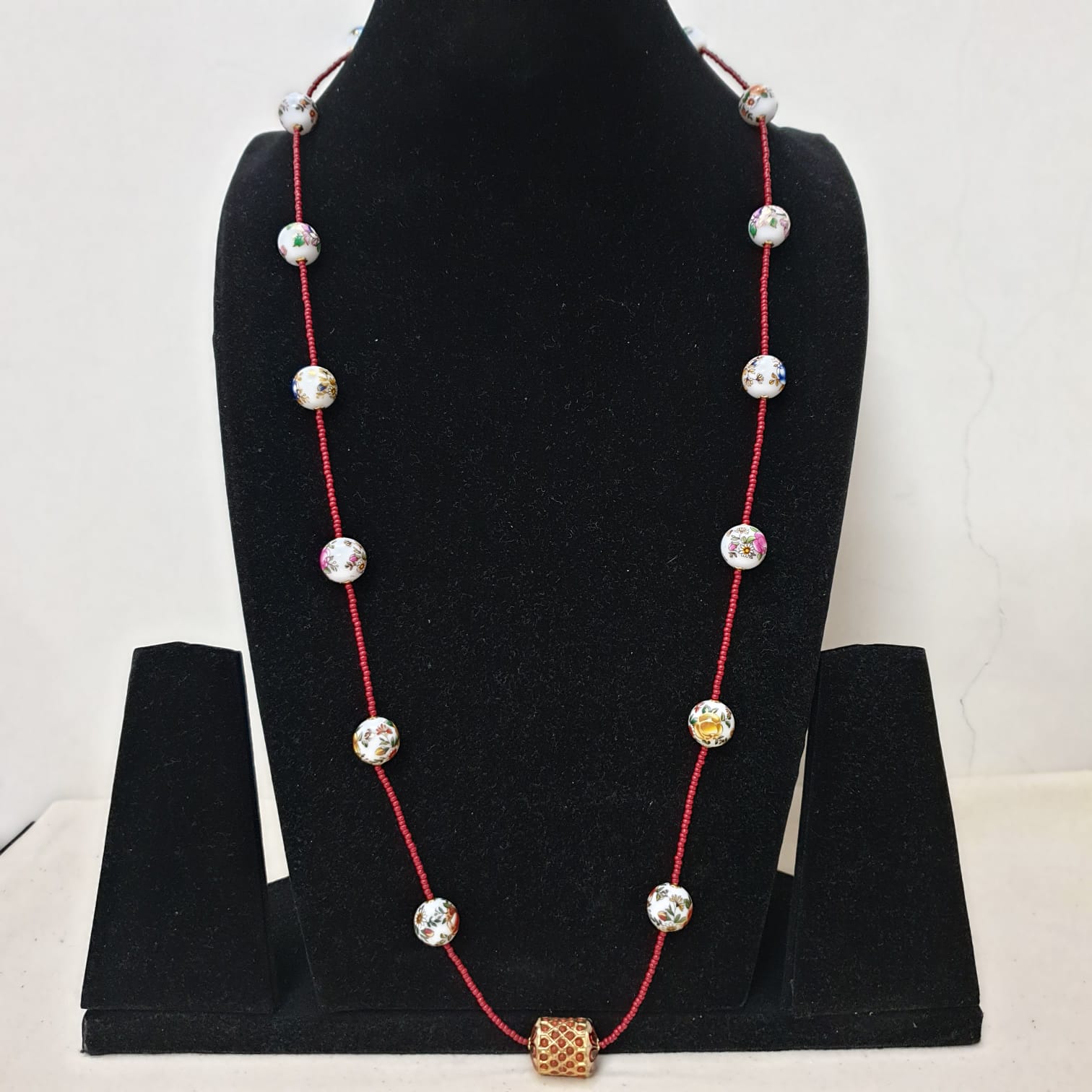 Jadau and Handpainted Bead Necklace