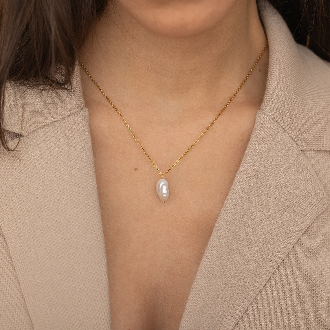 Long Baroque Pearl Chain Necklace