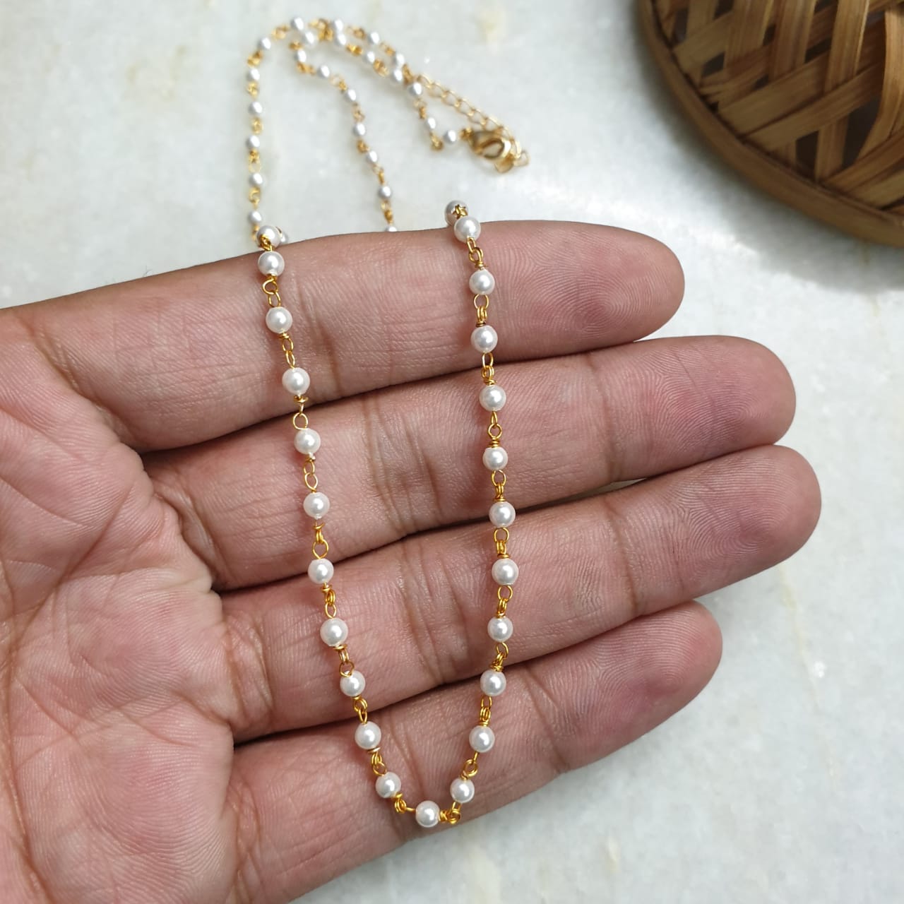 Pearl Beaded Link Chain Necklace