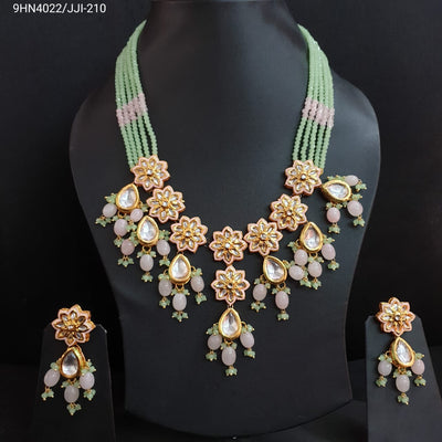 Floral Design Kundan Necklace Set With Earrings