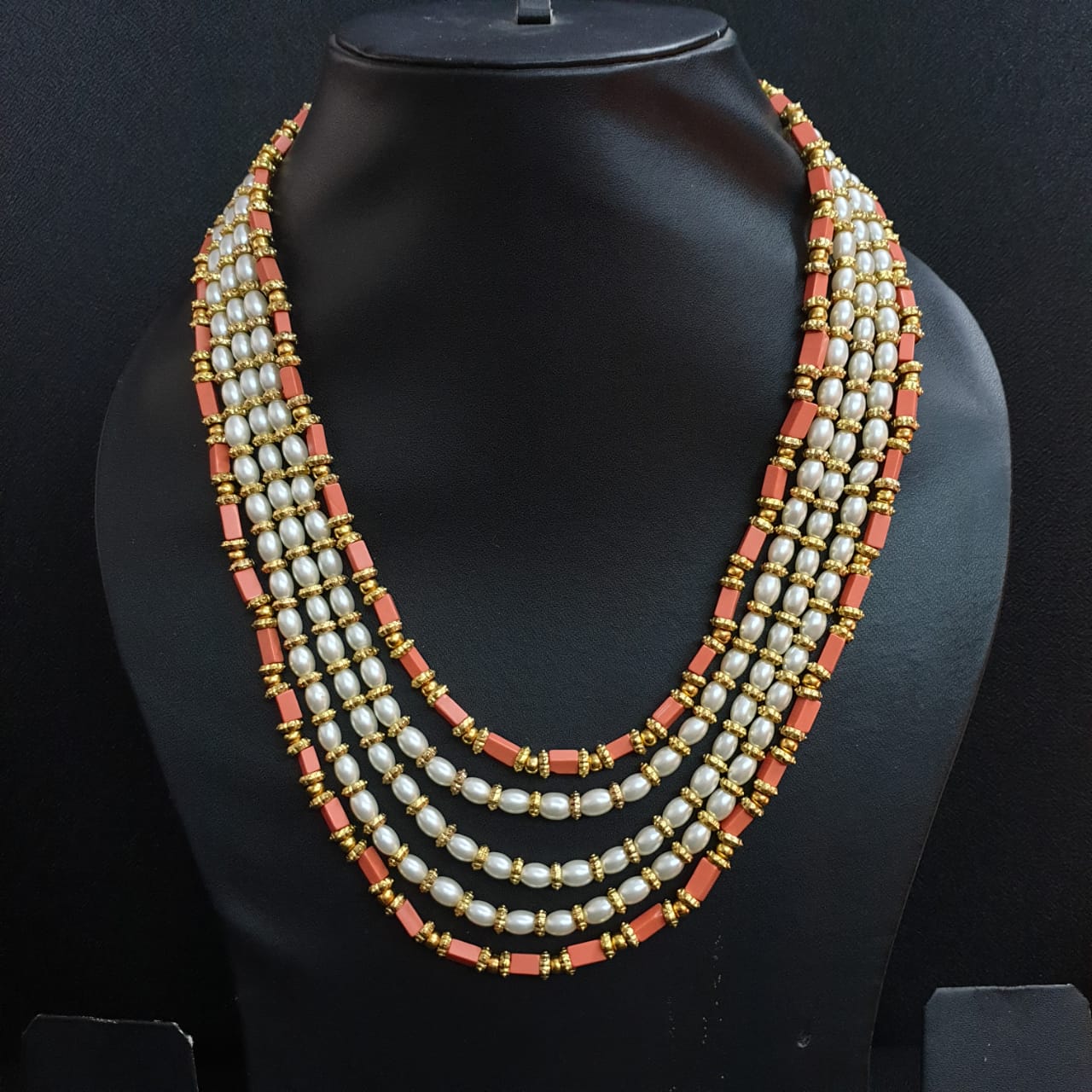 Designer Pearl And Coral Beaded Necklace