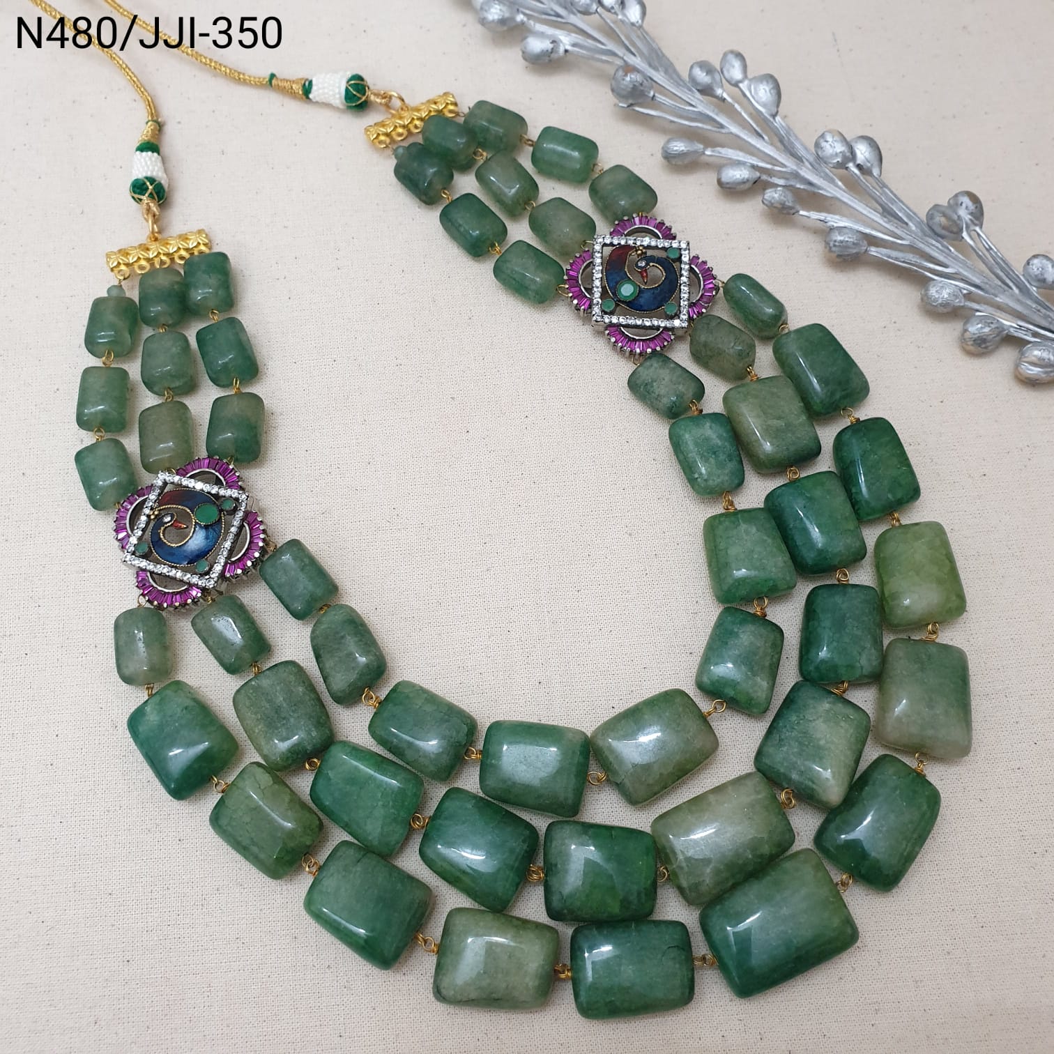 Emerald Green Color Peacock Necklace
