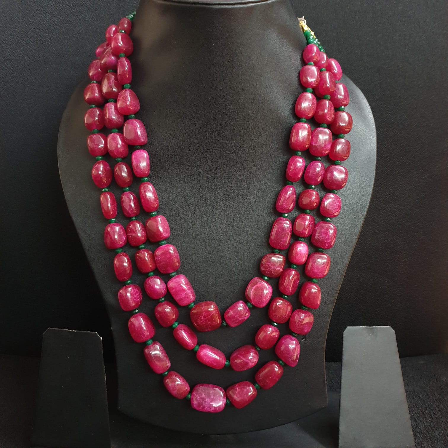 Ruby Color Bead Three Layered Necklace