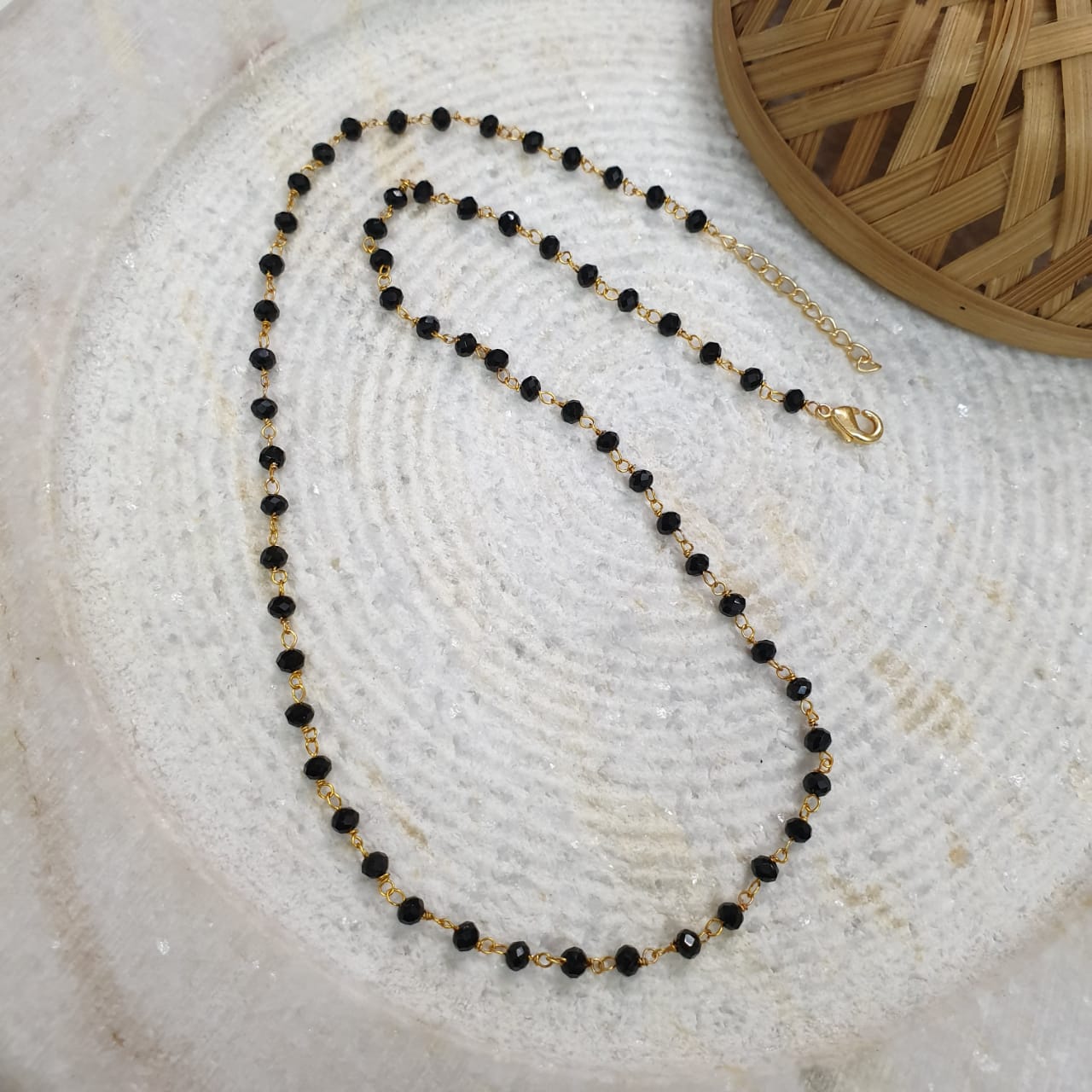 Black Faceted Beaded Delicate Necklace