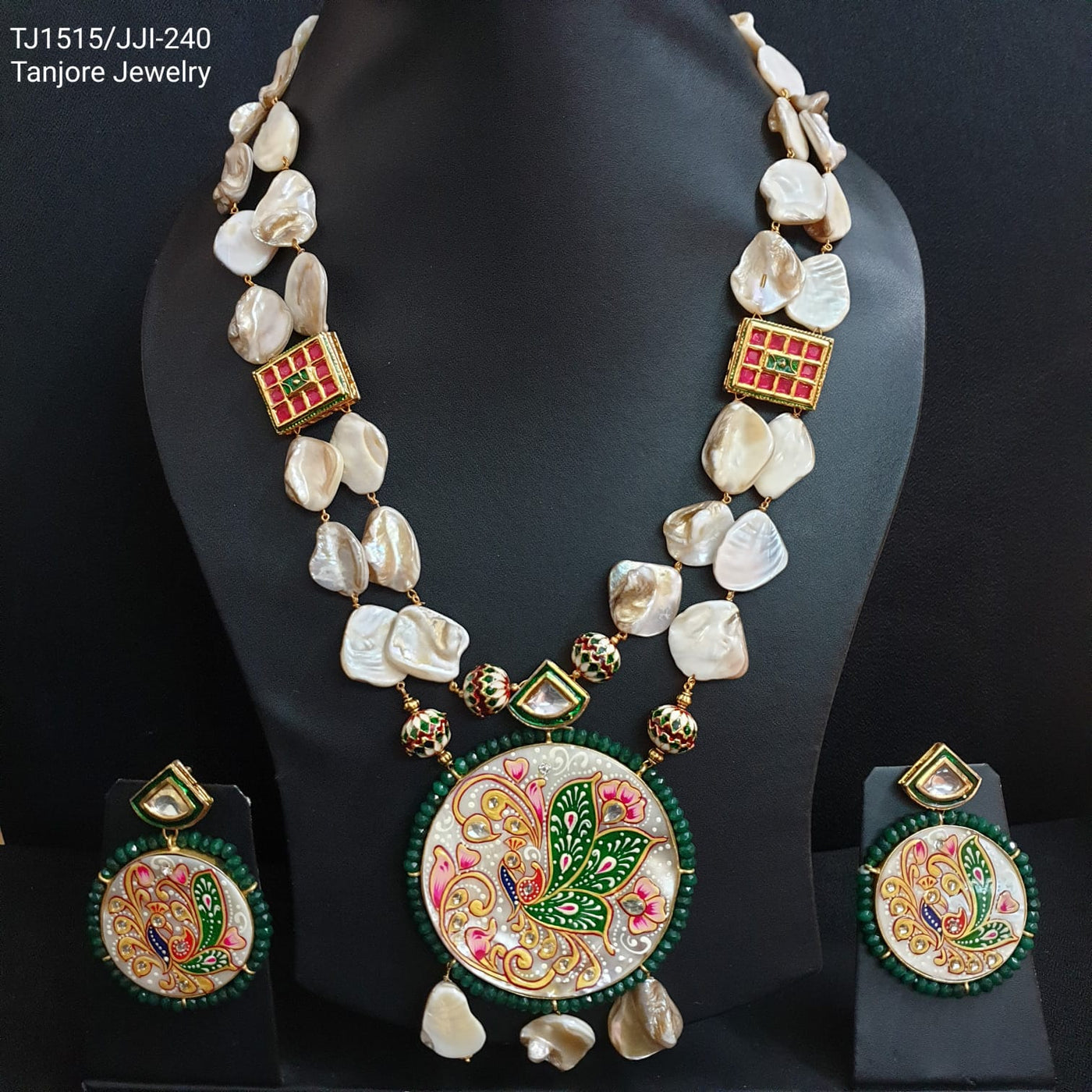 Mother of Pearl Shell Tanjore Work Pendant Set