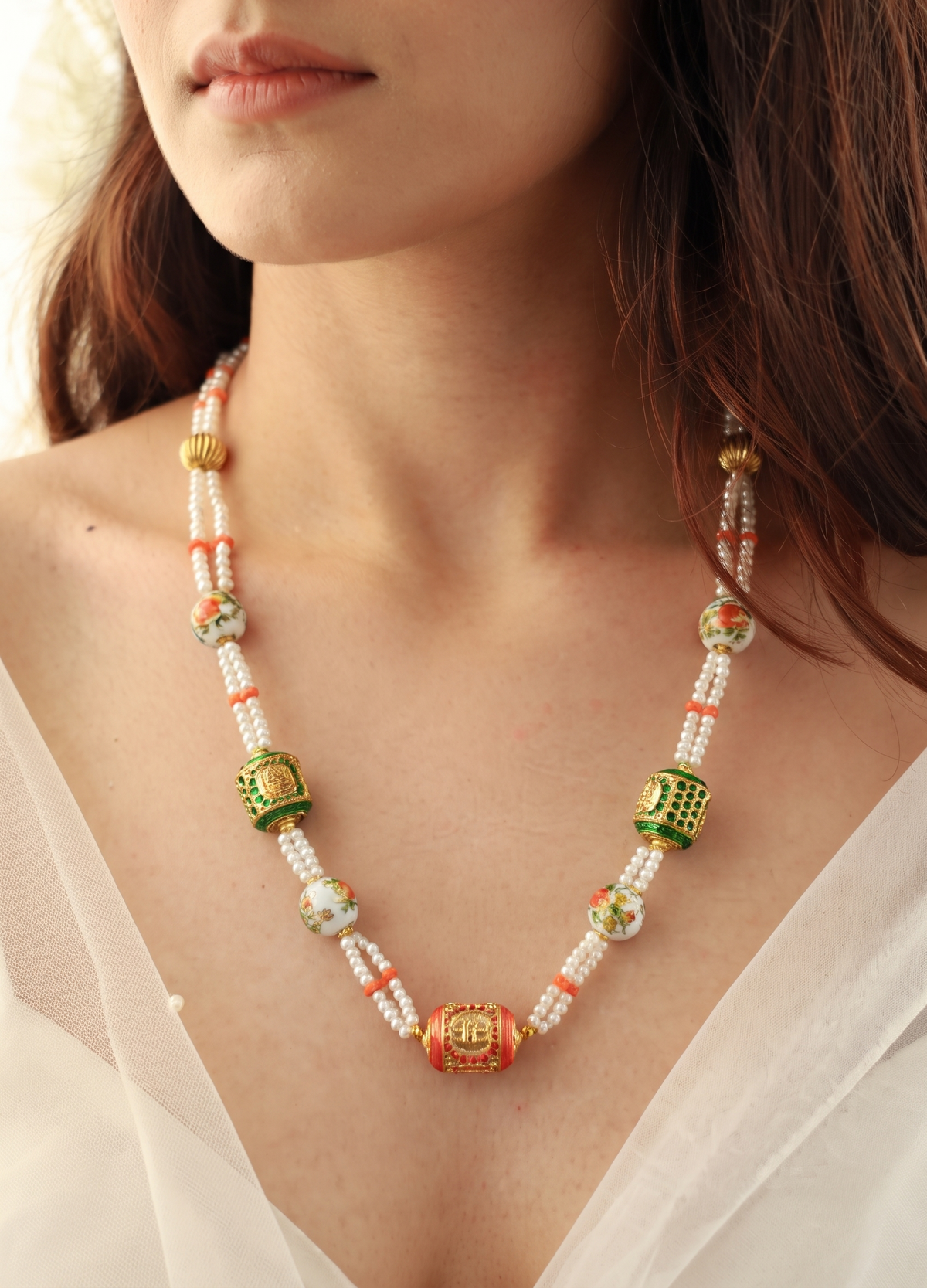 Sheen Orange Beaded Necklace
