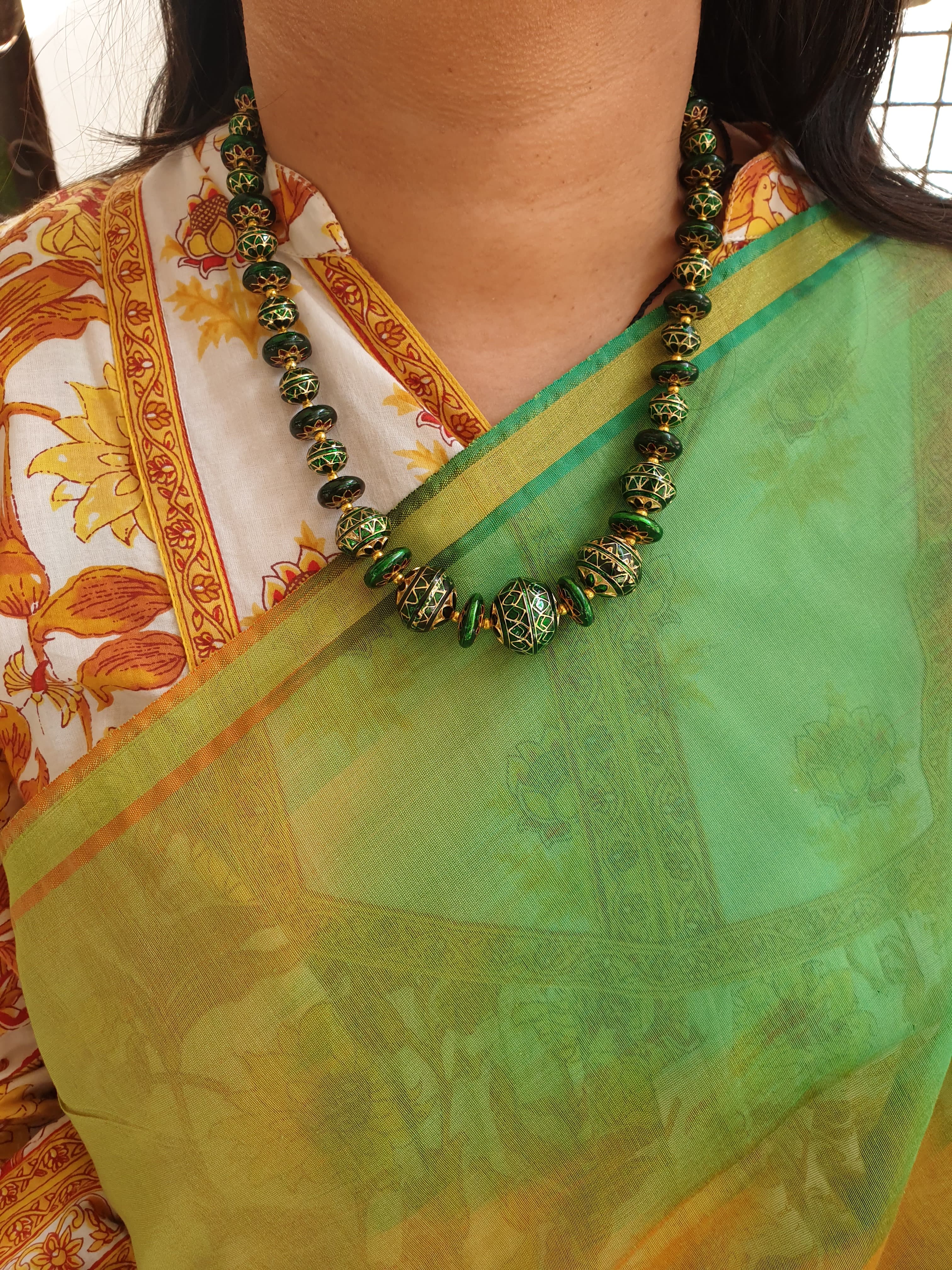 Green Meenakari Bead Necklace