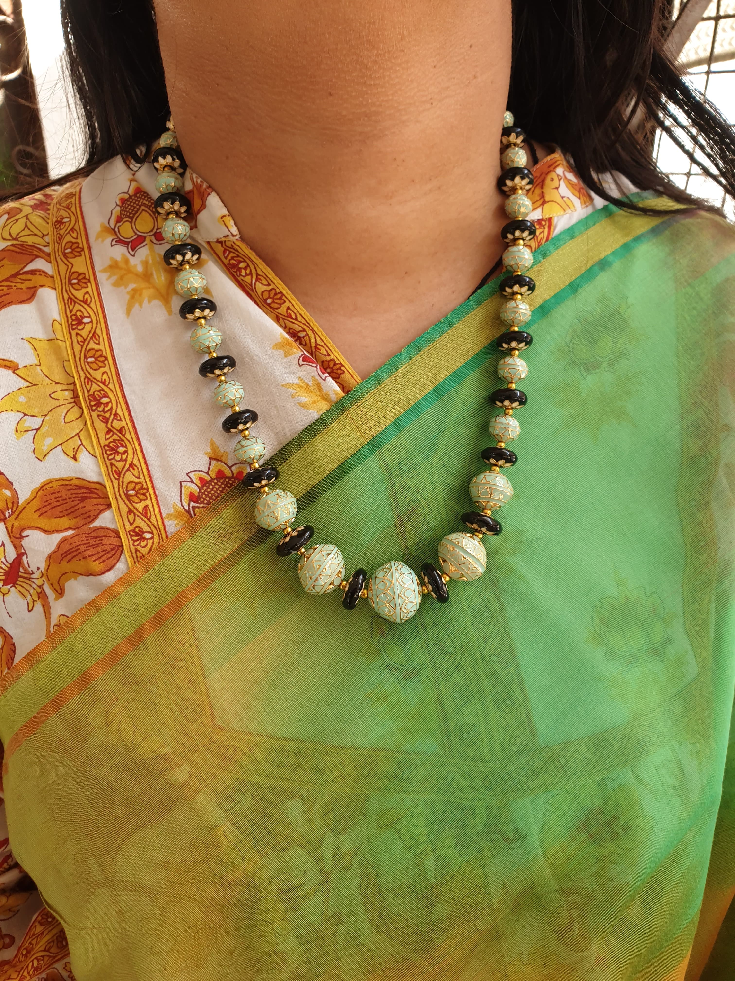 Turquoise Black Meenakari Beaded Necklace